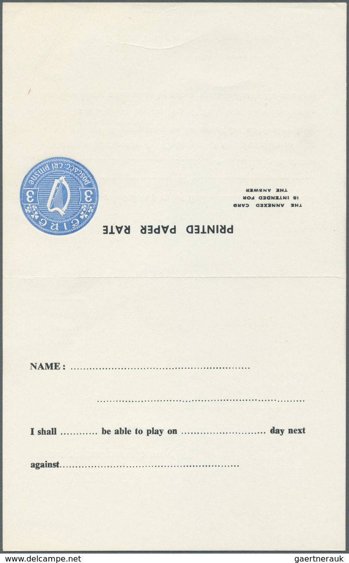 14557 Irland - Ganzsachen: Wanderers' Football Club, Dublin: 1964/68, 3 D. Blue Double Card With Black Pri - Ganzsachen