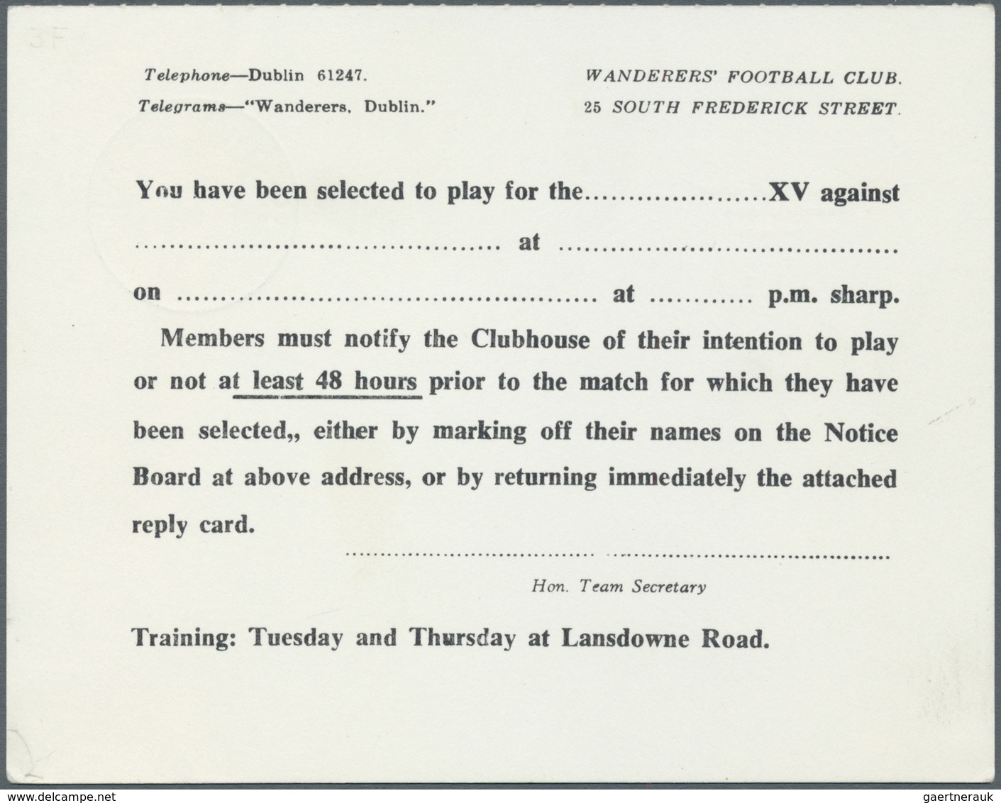 14558 Irland - Ganzsachen: Wanderers' Football Club, Dublin: 1969, 3 D. Red Question Card "Printed Paper R - Ganzsachen