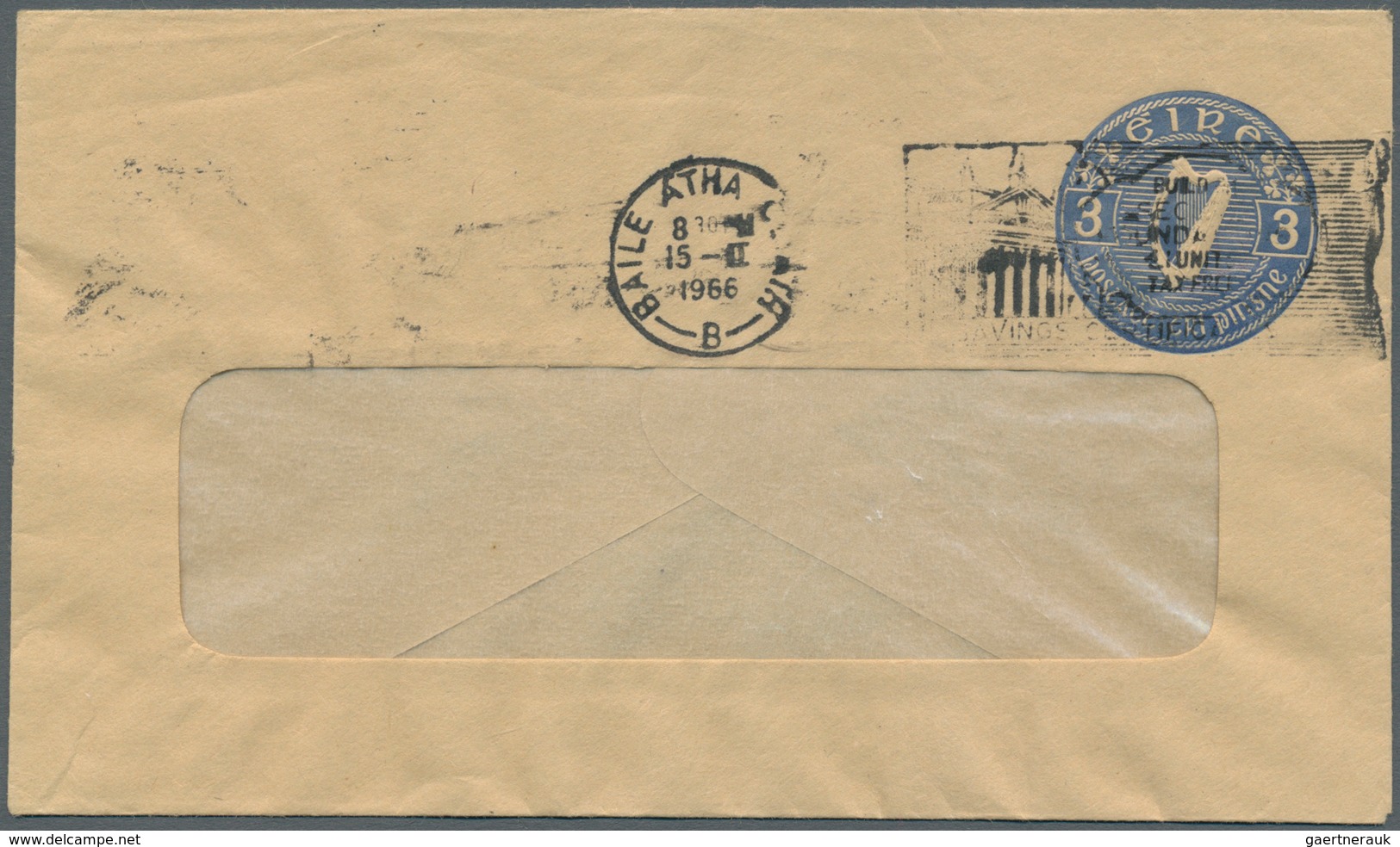 14561 Irland - Ganzsachen: Anonymous: 1966, 3 D. Blue Window Envelope Without Print Of Sender Or Addressee - Ganzsachen