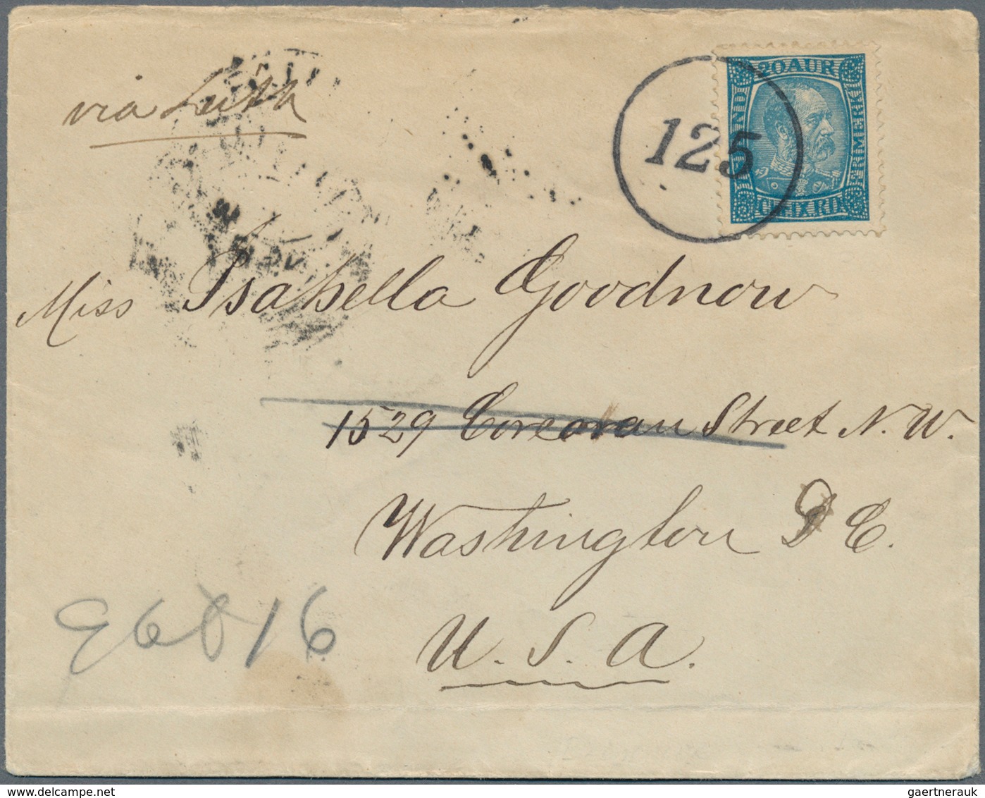 14605 Island: 1904 Cover From BILDODALUR To Washington D.C., U.S.A. Via Reykjavik And 'via Leith' (endorse - Autres & Non Classés