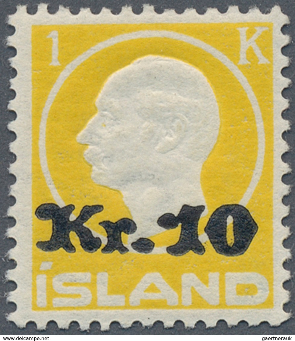 14611 Island: 1924, 10kr. On 1kr. Yellow, Bright Colour, Well Perforated, Mint O.g. Previously Hinged (app - Autres & Non Classés