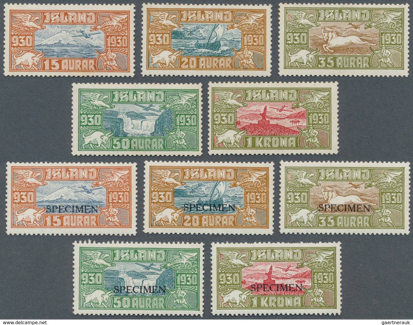 14625 Island: 1930, Allthing Airmail Issue, Regular And With Specimen-overprint, Unused - Sonstige & Ohne Zuordnung