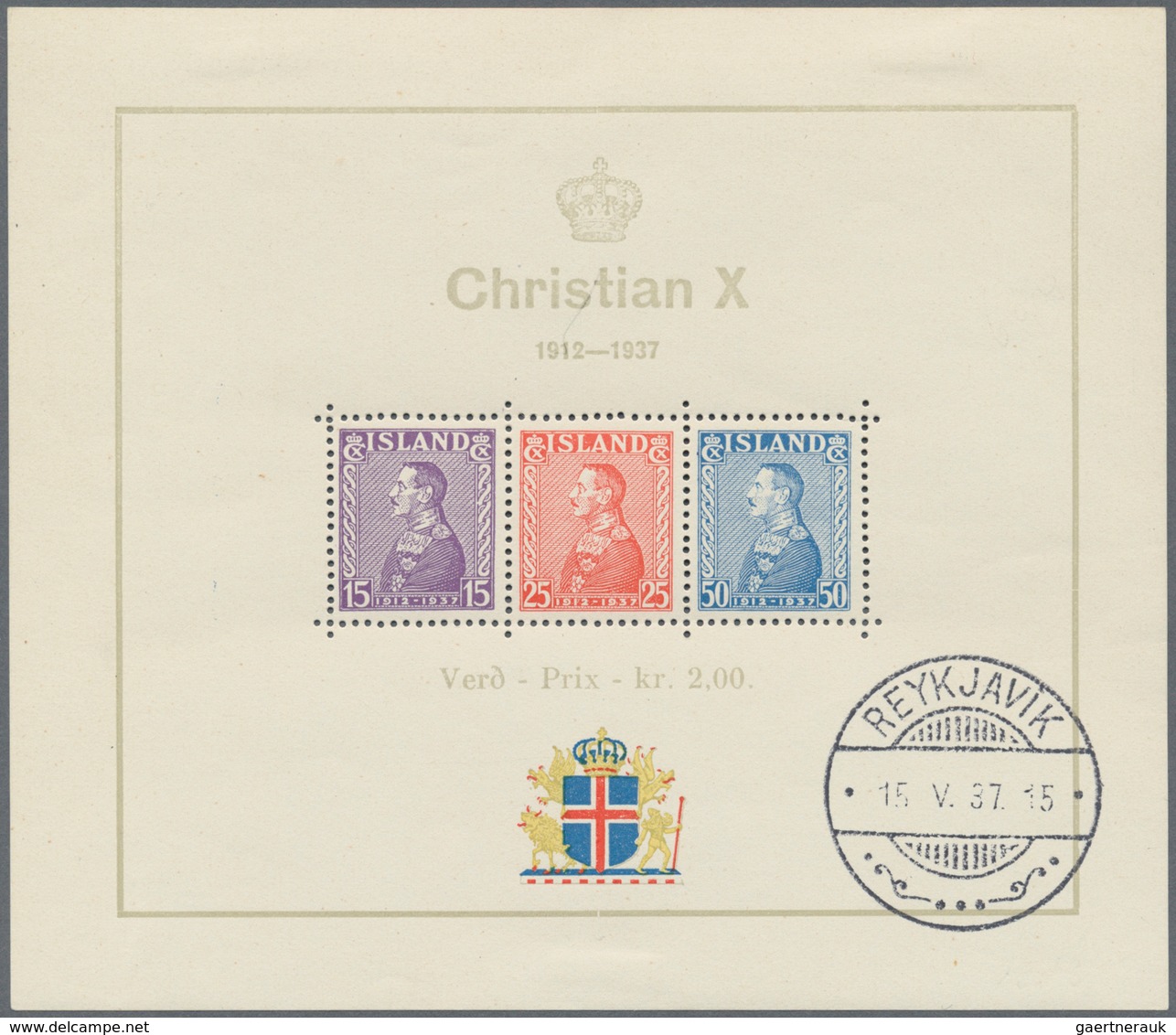 14630 Island: 1937, Blockausgaben "25 Jahre Regentschaft Von König Christian X" Mit Ersttagsstempel, Papie - Autres & Non Classés