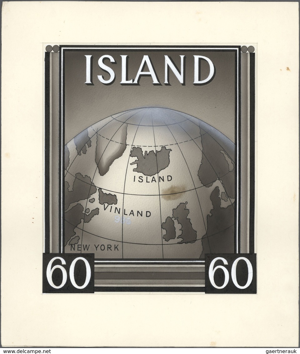 14631 Island: 1938. Artist's Drawing For The 60a Stamp From The Souvenir Sheet "Leif Ericsson Day" Showing - Autres & Non Classés