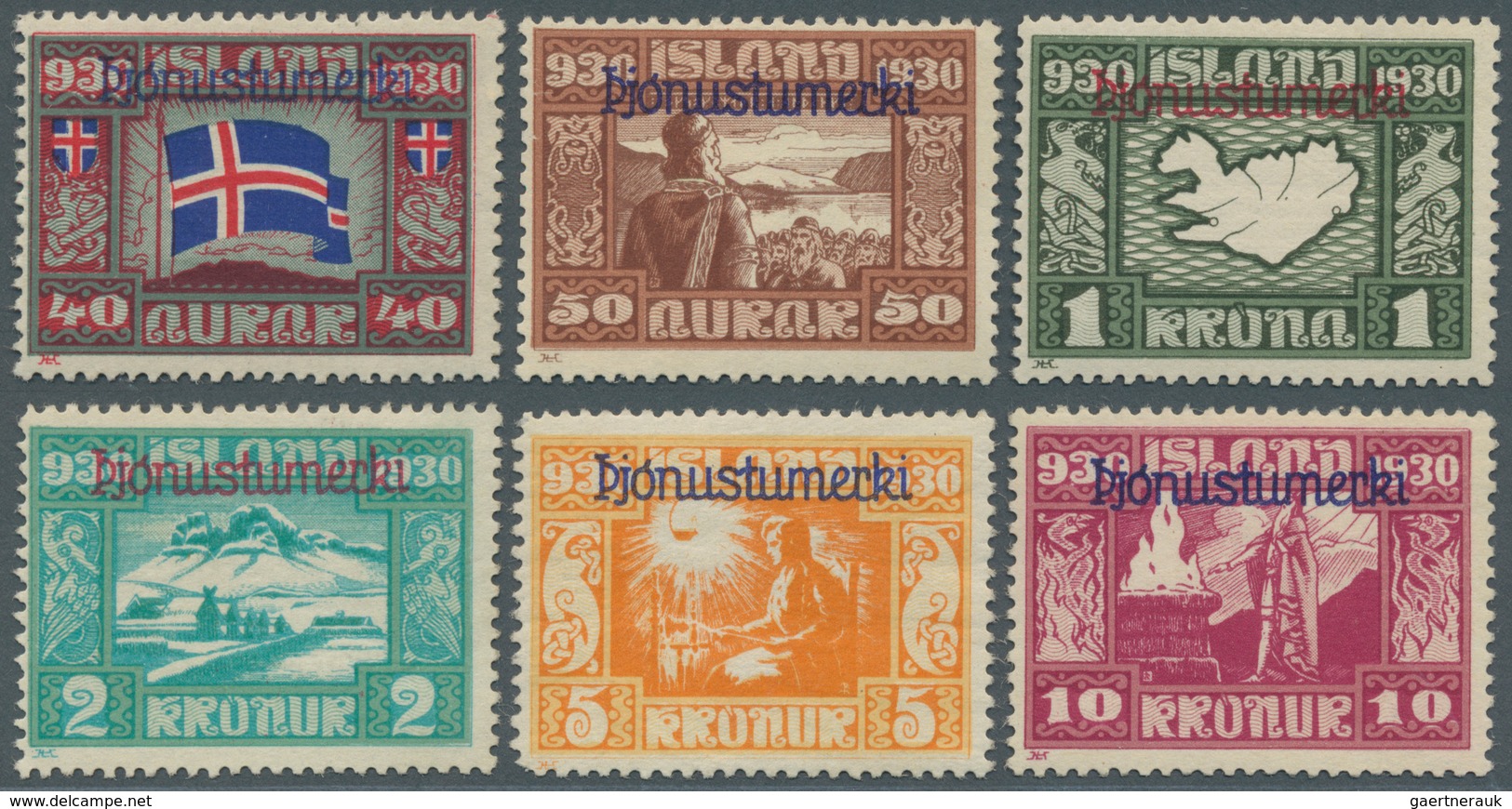 14634 Island - Dienstmarken: 1930, Freimarken 1.000 Jahre Allthing Mit Aufdruck 'pjónustumerki' Kompl. Sat - Service