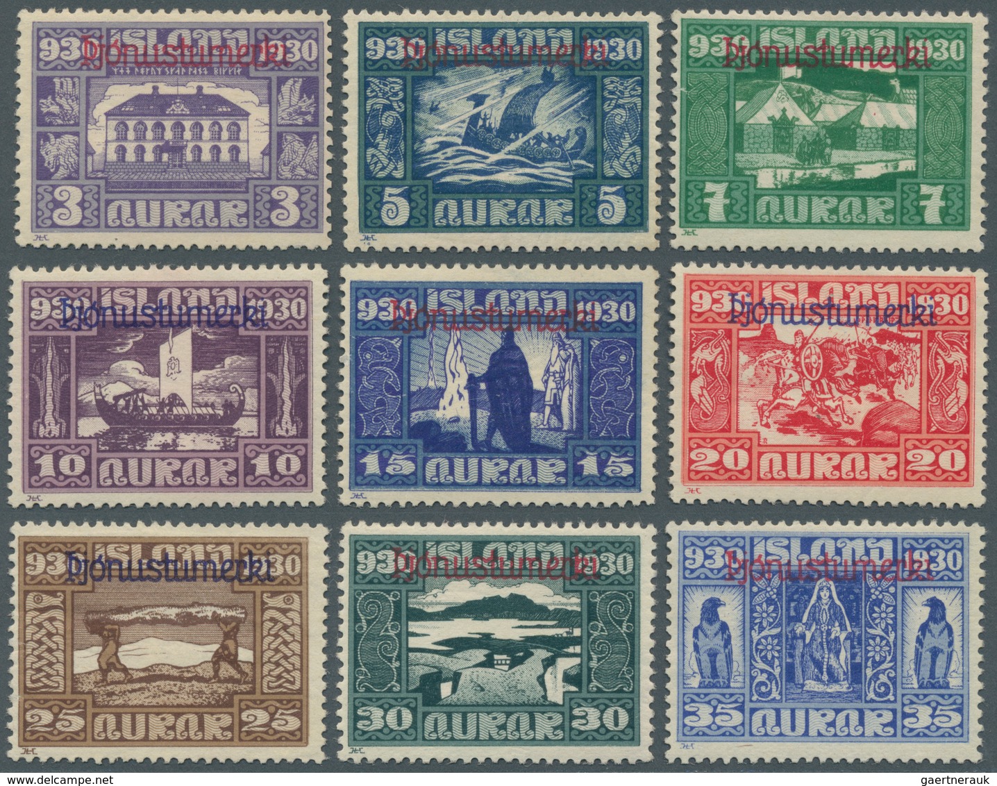 14634 Island - Dienstmarken: 1930, Freimarken 1.000 Jahre Allthing Mit Aufdruck 'pjónustumerki' Kompl. Sat - Dienstmarken