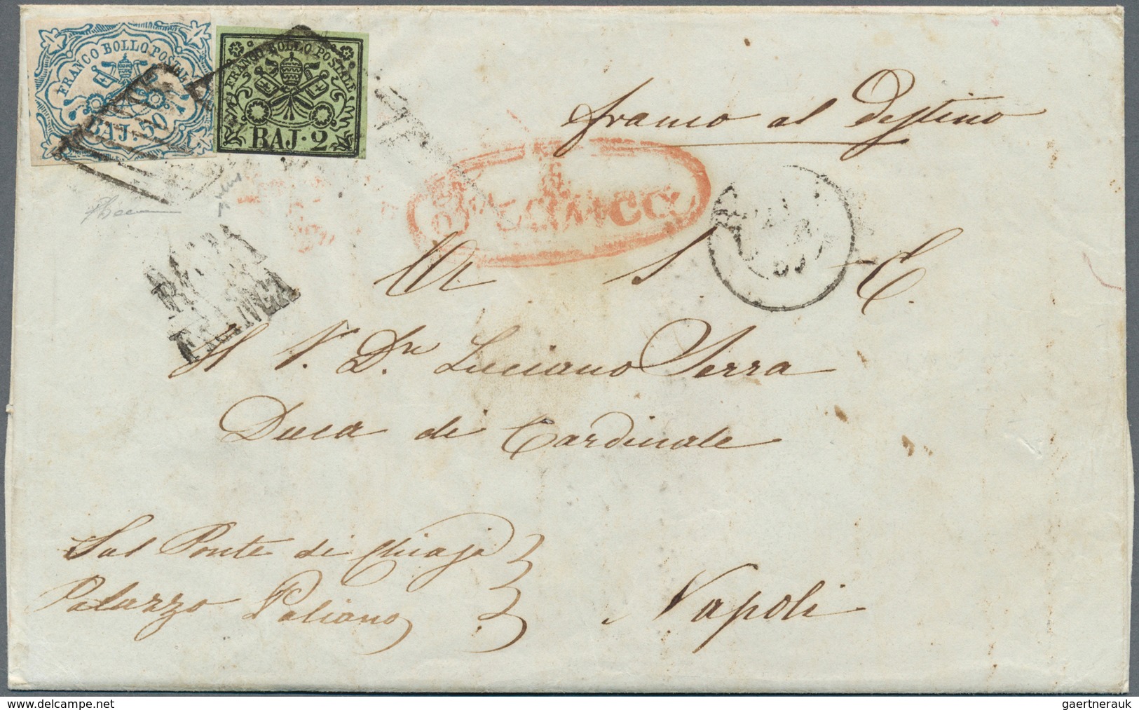 14645 Italien - Altitalienische Staaten: Kirchenstaat: 1859, 50baj. Light Blue And 2baj. Black On Green (b - Kirchenstaaten