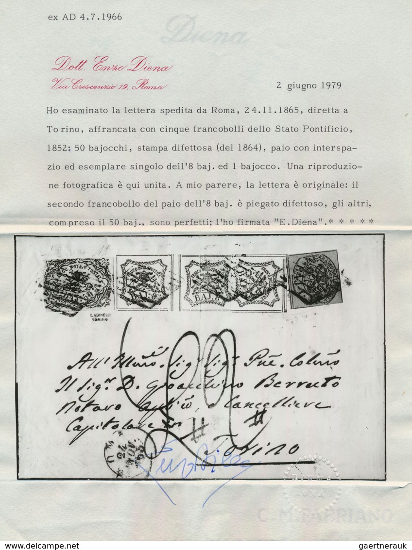 14646 Italien - Altitalienische Staaten: Kirchenstaat: 1852/1864: 50 Baj "defective Print" + Gutter Pair 8 - Etats Pontificaux