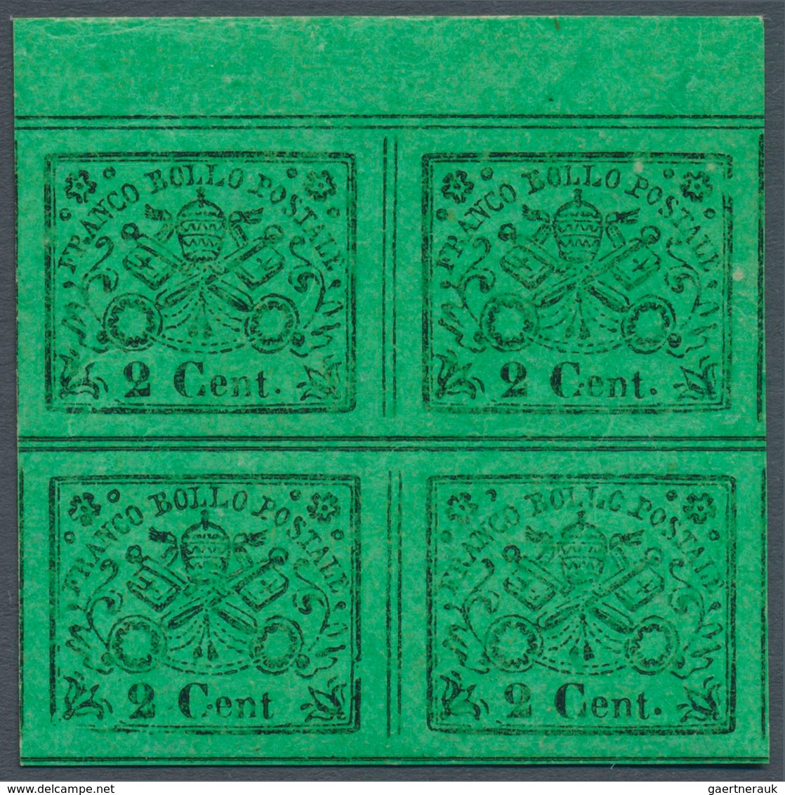 14649 Italien - Altitalienische Staaten: Kirchenstaat: 1867: 2 C. Green, Mint Block Of Four From The Sheet - Stato Pontificio