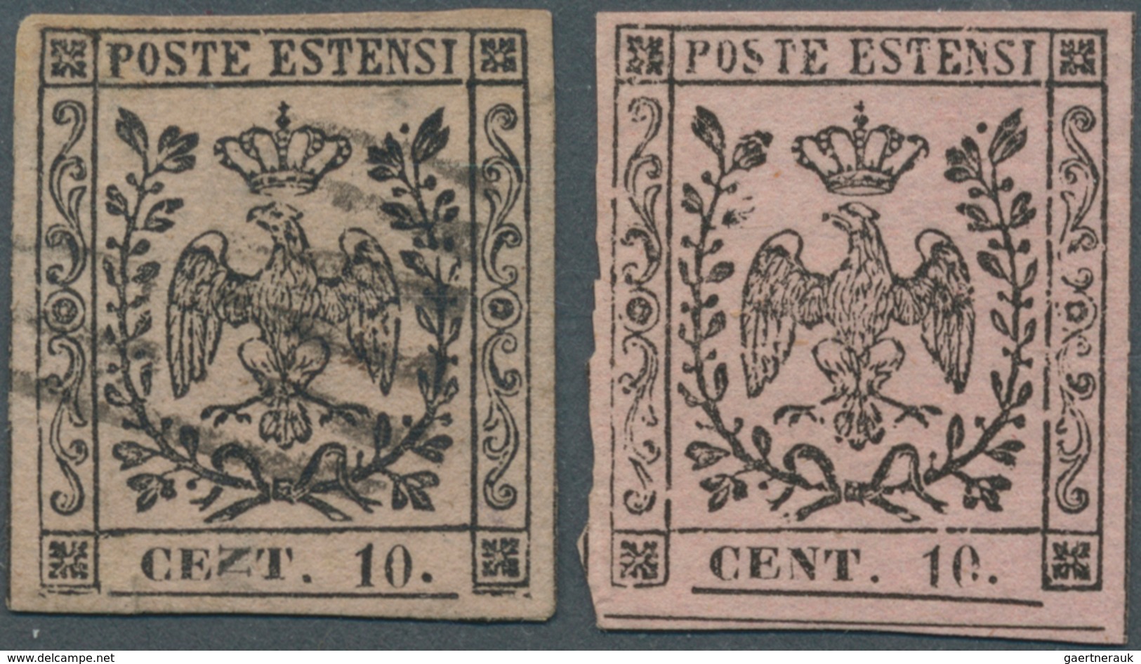 14652 Italien - Altitalienische Staaten: Modena: 1852, 10 C Type I (Punkt Hinter Nominale) Mit Plattenfehl - Modena