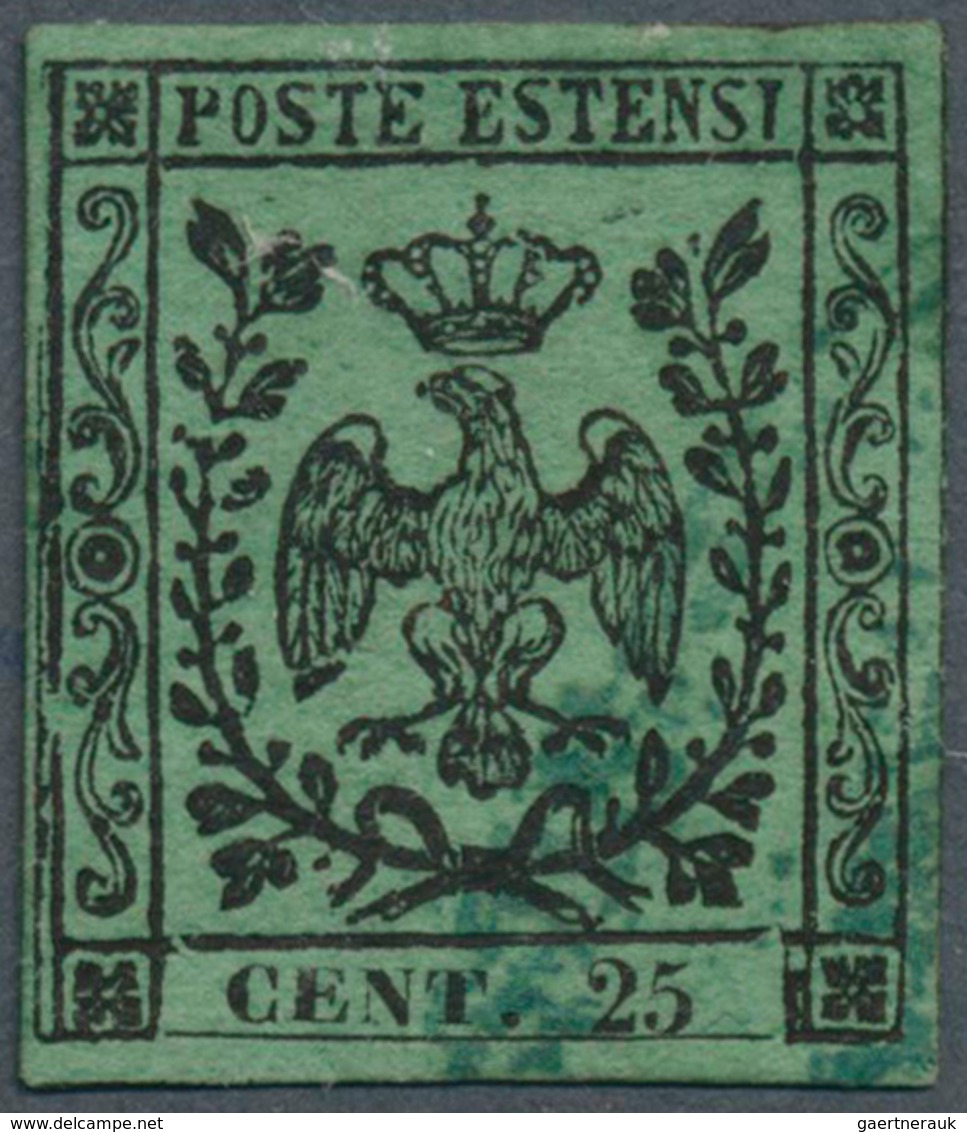 14654 Italien - Altitalienische Staaten: Modena: 1852: 25 Black On Green (error Of Color, Green Instead Of - Modena