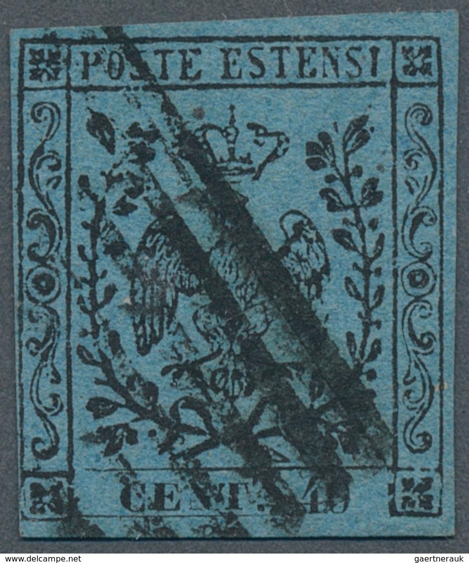 14656 Italien - Altitalienische Staaten: Modena: 1852; 40 C Blue, Used, Cancelled By Six Bars Killer, Good - Modène