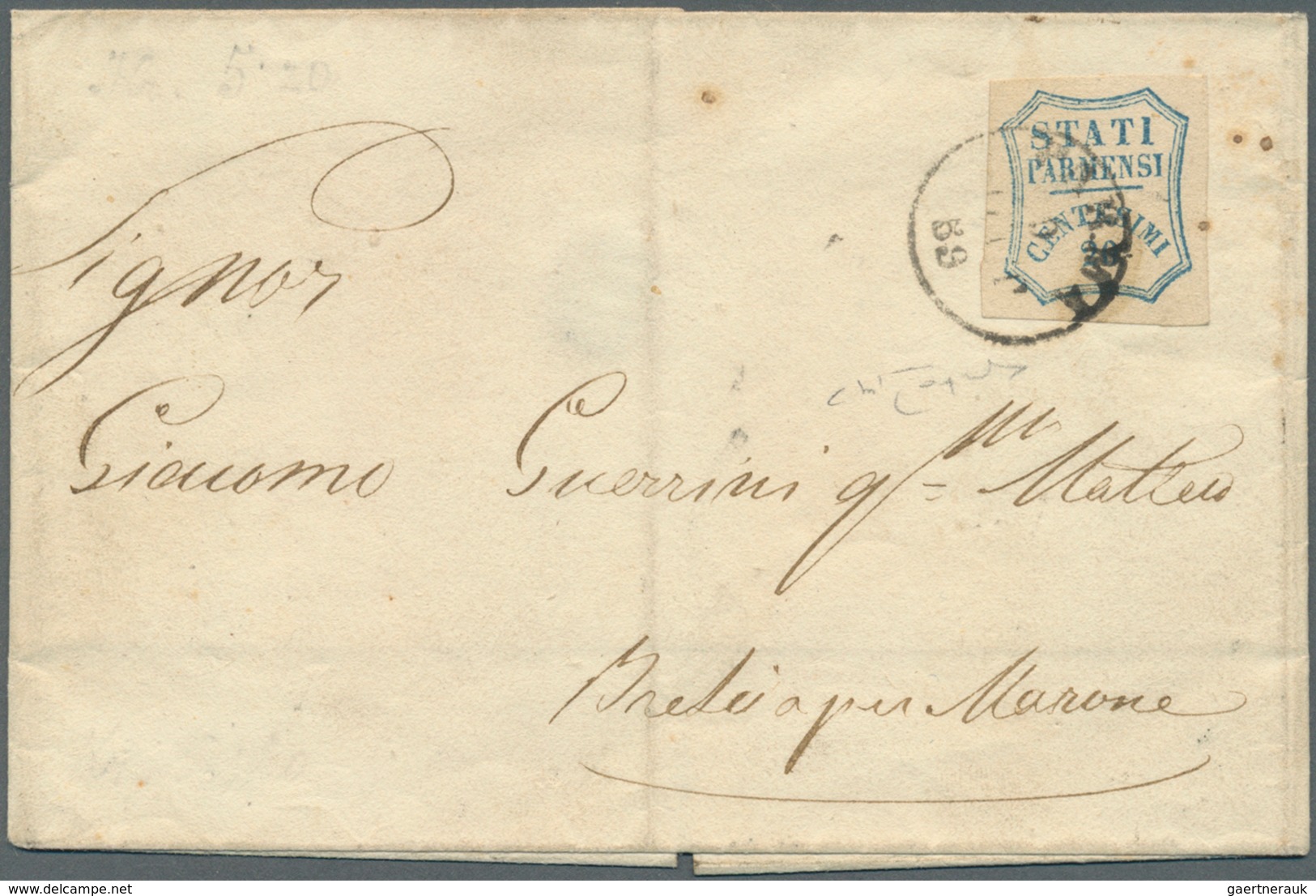 14671 Italien - Altitalienische Staaten: Parma: 1859: Provisorial Government, 20 C Blue On Folded Letter C - Parme