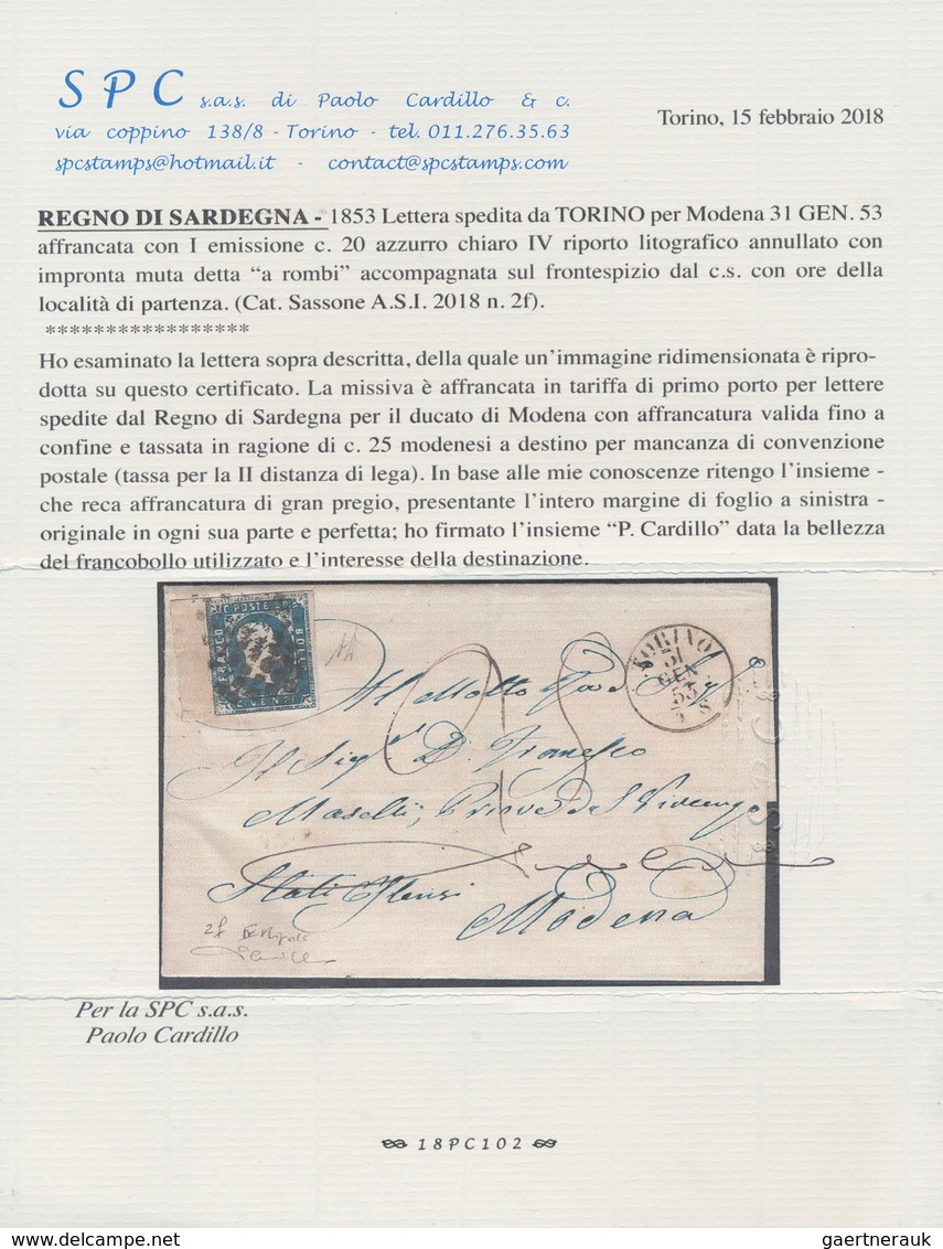 14673 Italien - Altitalienische Staaten: Sardinien: 1853: Letter From Turin To Modena, 31 Jan 53, Franked - Sardinien