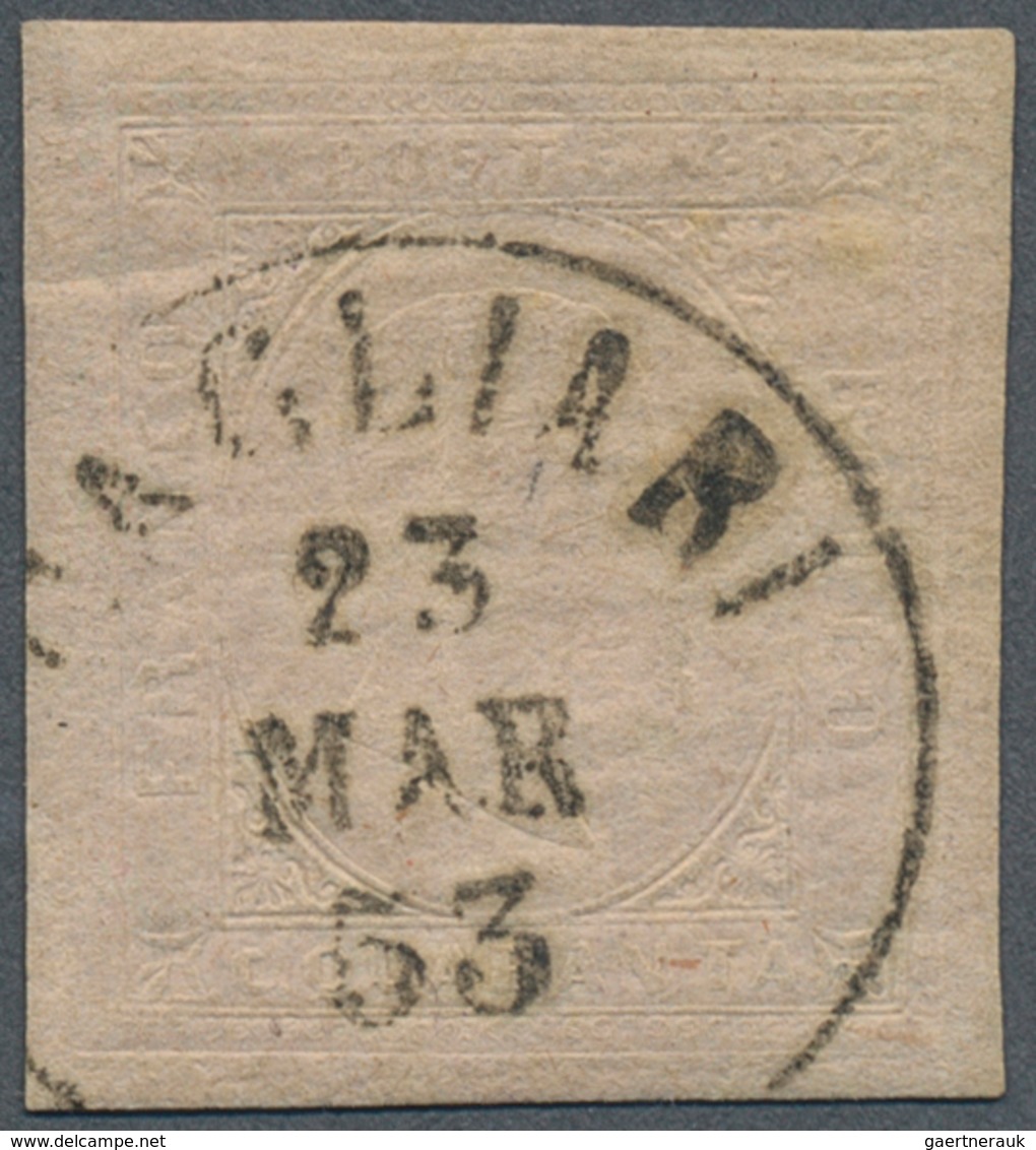 14675 Italien - Altitalienische Staaten: Sardinien: 1853: VEII 40 C Embossed On Rose Paper, Cancelled (C)A - Sardaigne