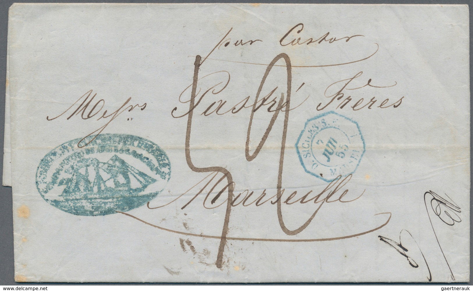 14677 Italien - Altitalienische Staaten: Sardinien: 1855: Ship Letter From Genova/Genua To Marseilles Endo - Sardaigne