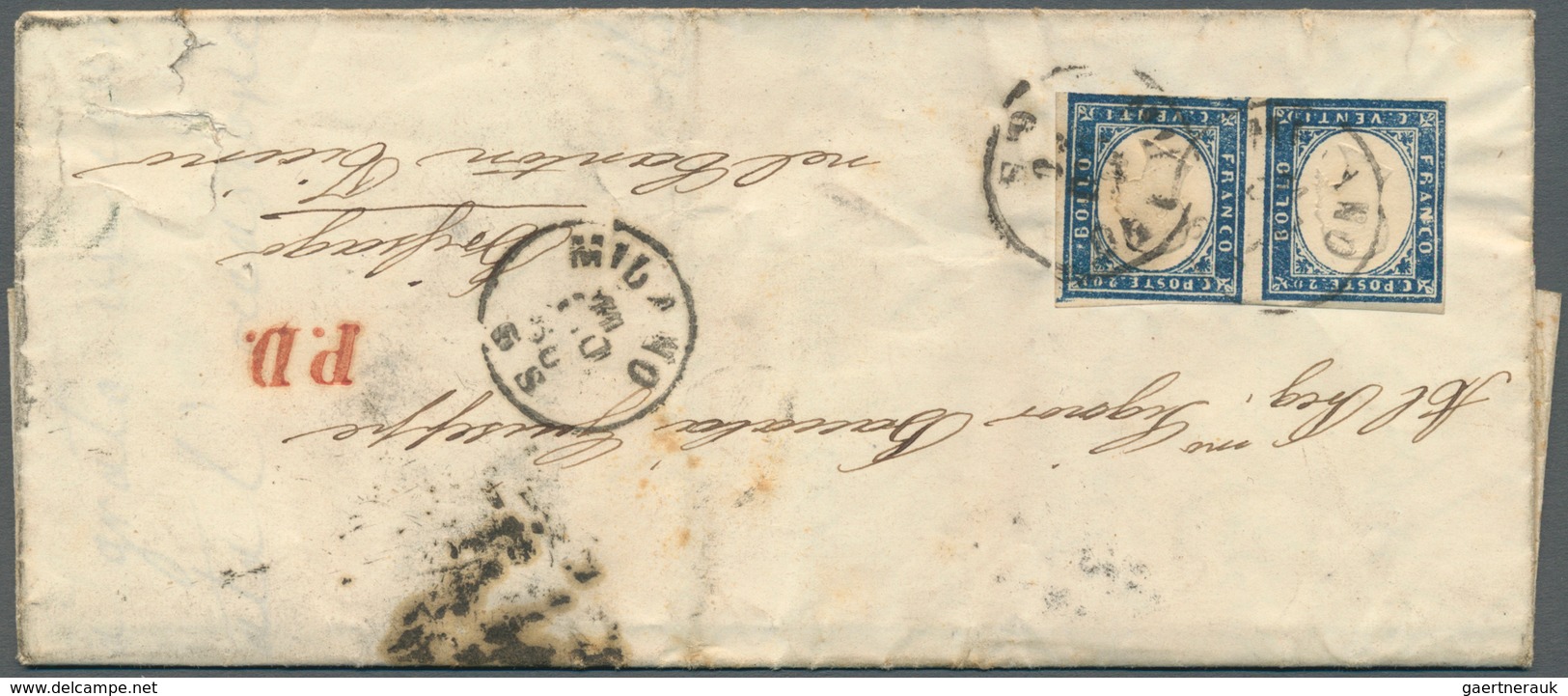 14684 Italien - Altitalienische Staaten: Sardinien: 1860/1861: 3 "PD" Letters From Milan To Brissago (Swit - Sardaigne