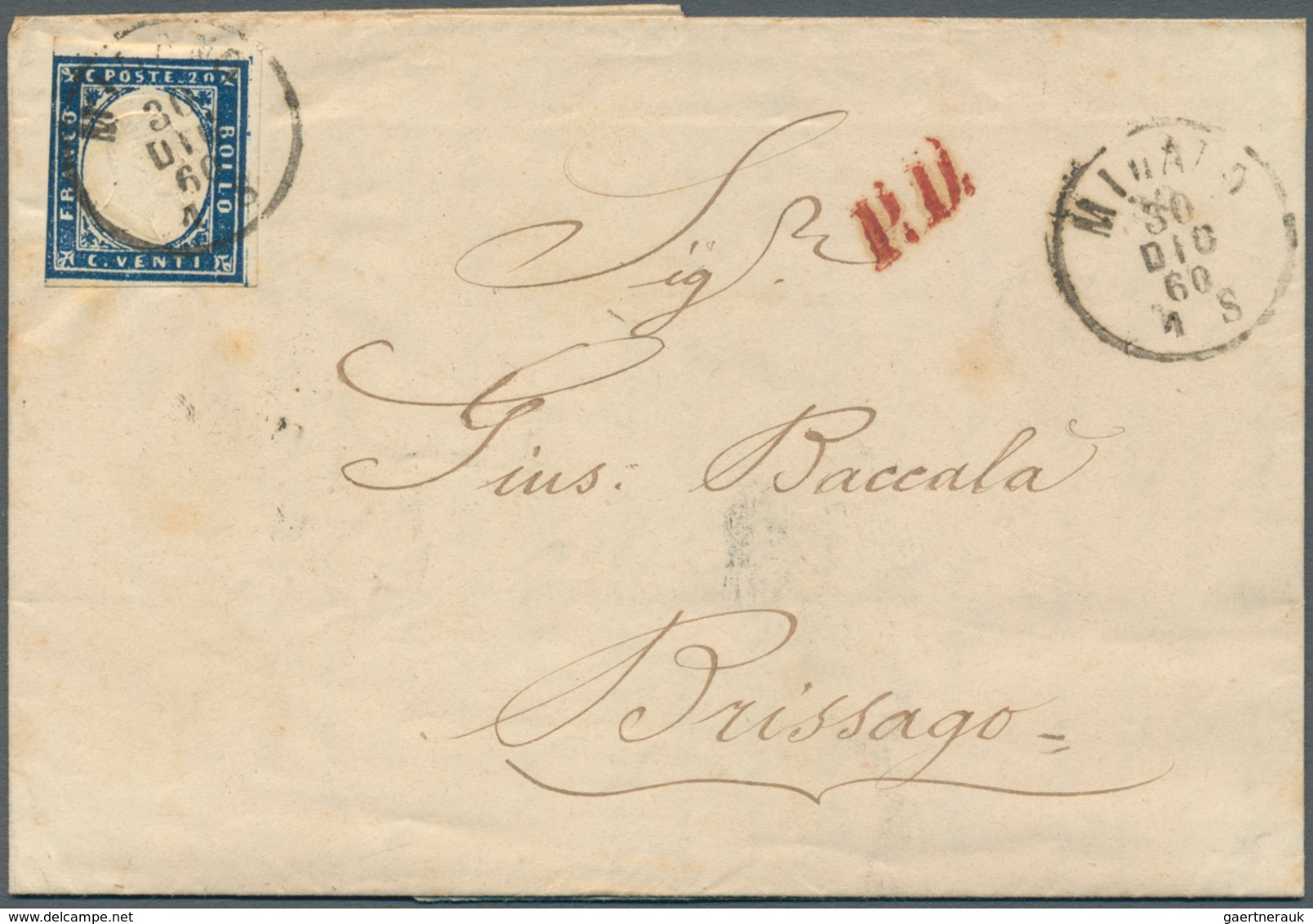 14684 Italien - Altitalienische Staaten: Sardinien: 1860/1861: 3 "PD" Letters From Milan To Brissago (Swit - Sardaigne