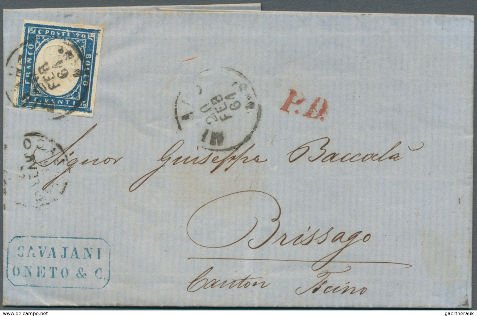 14684 Italien - Altitalienische Staaten: Sardinien: 1860/1861: 3 "PD" Letters From Milan To Brissago (Swit - Sardaigne