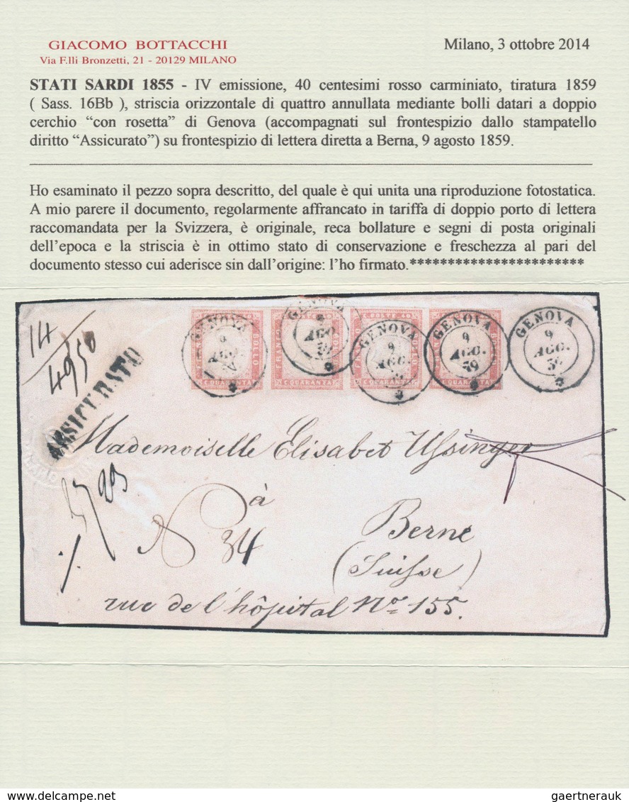 14687 Italien - Altitalienische Staaten: Sardinien: 1855: Fourth Emission, 40 Cent. Carmine Red, 1859 Prin - Sardaigne