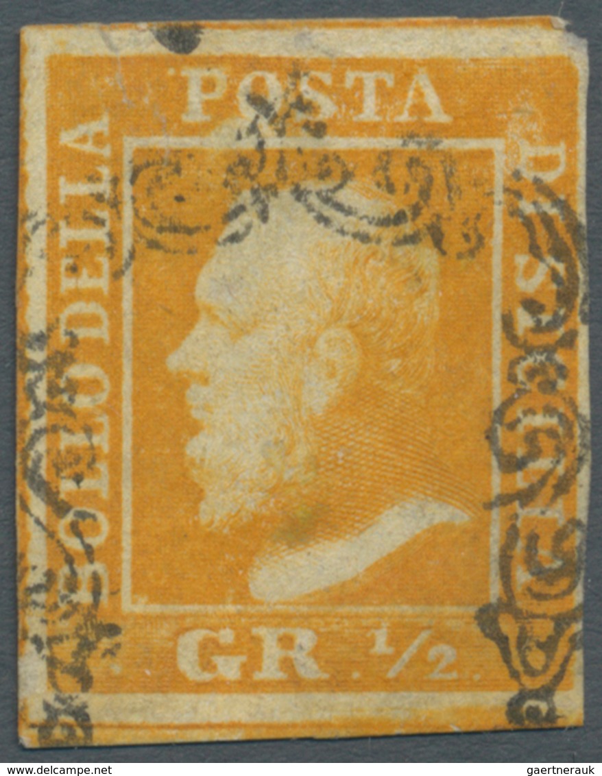 14689 Italien - Altitalienische Staaten: Sizilien: 1859 King Ferdinand II. ½g. Orange, Used With The Ornam - Sizilien