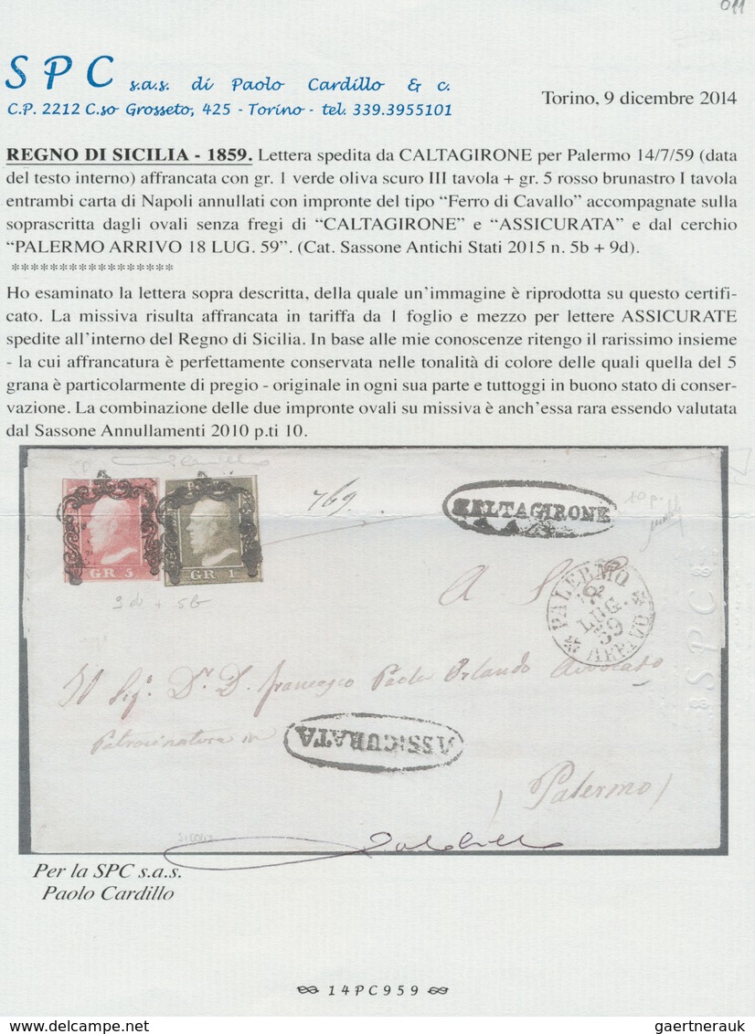 14692 Italien - Altitalienische Staaten: Sizilien: 1859: 5 Gr Brownish Red (first Plate, Naples Paper) And - Sicile