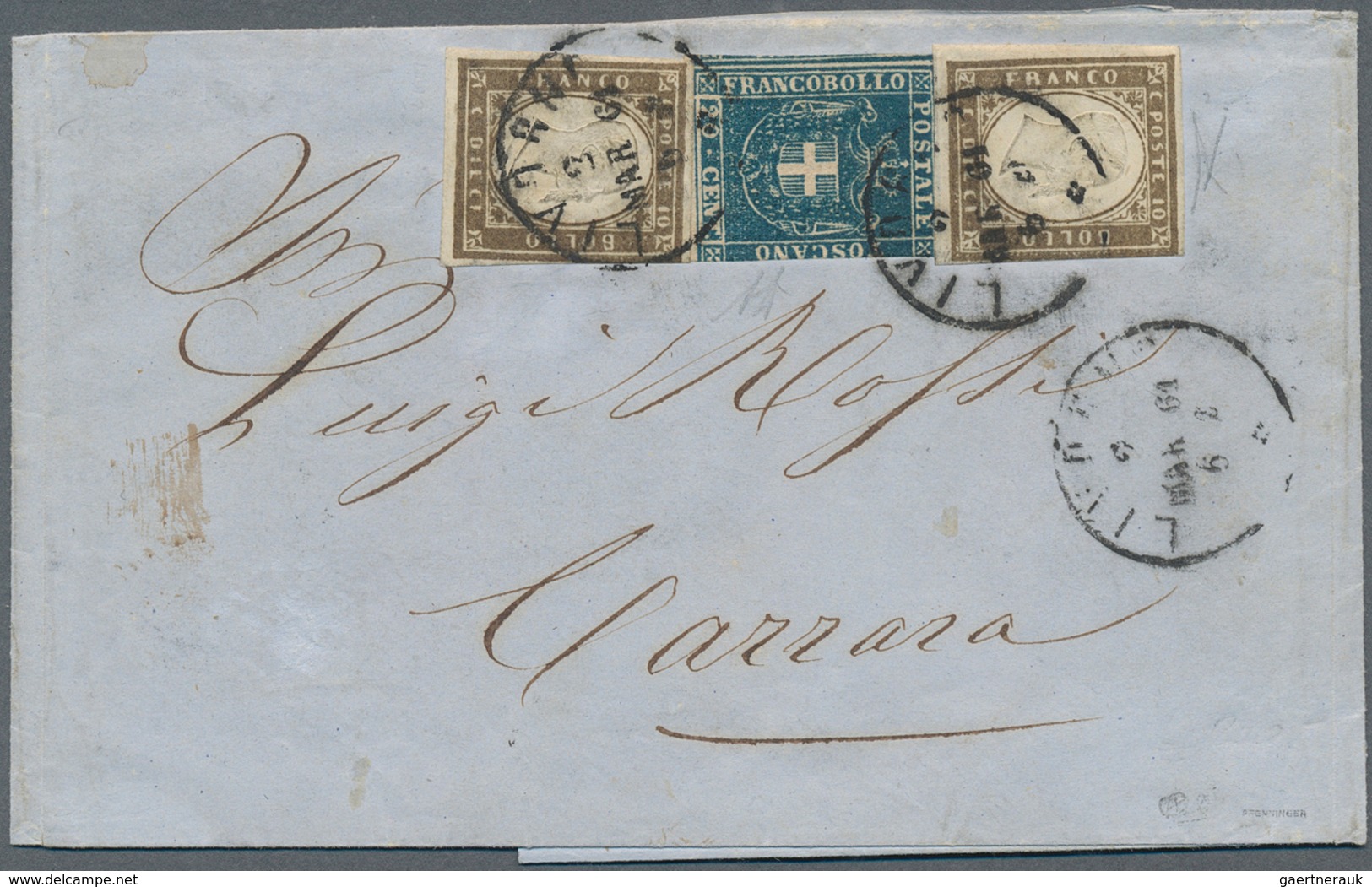 14702 Italien - Altitalienische Staaten: Toscana: 1861: MIXED FRANKING: 120 C Blue Provisorial Tuscan Gove - Toscane