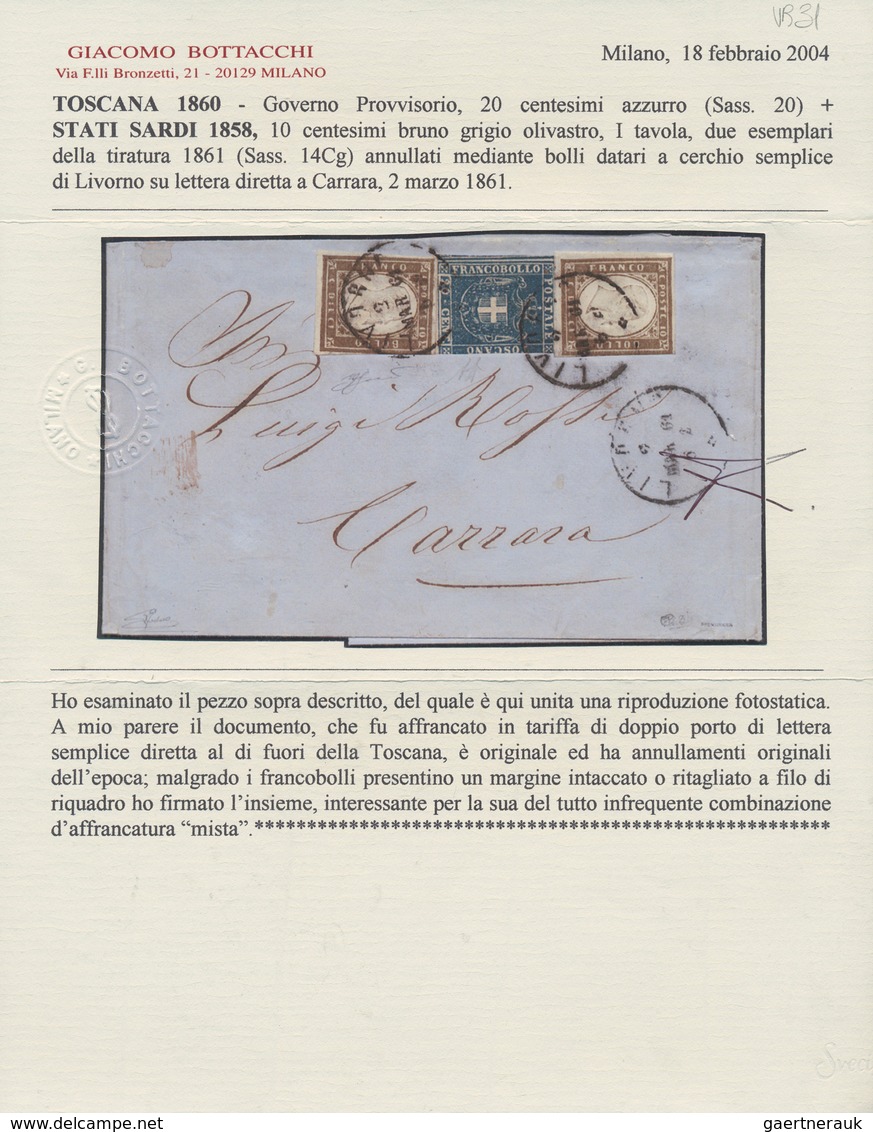 14702 Italien - Altitalienische Staaten: Toscana: 1861: MIXED FRANKING: 120 C Blue Provisorial Tuscan Gove - Toskana