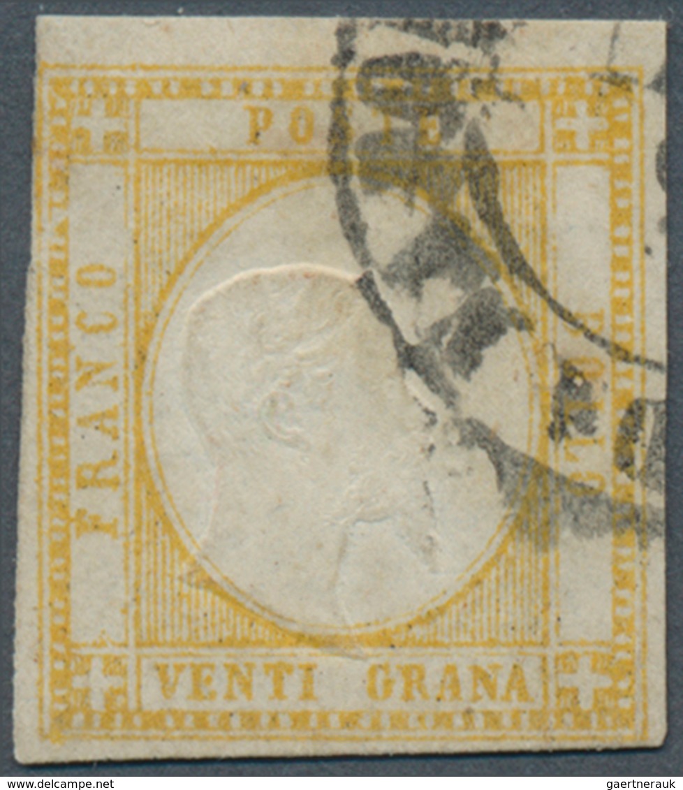 14707 Italien: 1861, 20gr. Yellow, Fresh Colour, Touched To Full Margins, Shifted Embossing Towards Lower - Marcophilie