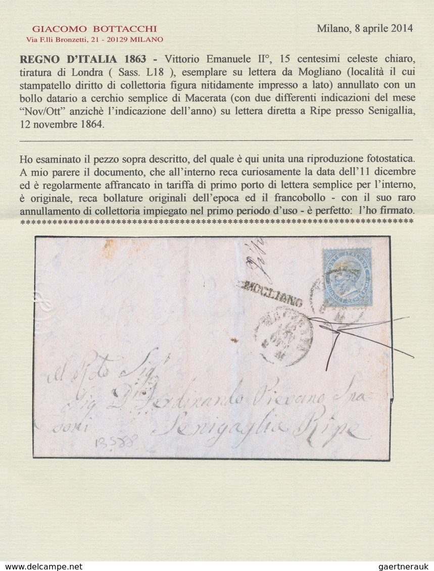 14717 Italien: 1864, Folded Letter Sent From MOGLIANO To Ripe (near Senigallia) And Franked With Sassone L - Poststempel