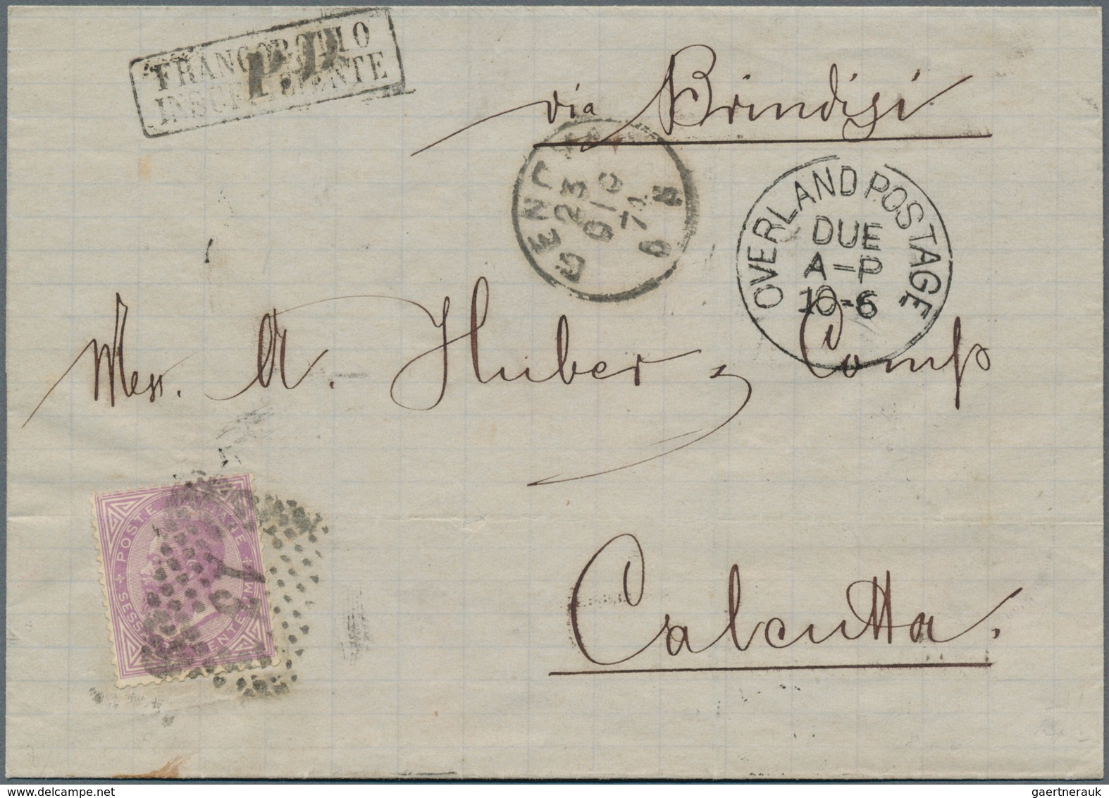 14720 Italien: 1863, 60 C Violet Emanuel II., Tied By Boxed Grid Cancel "13", Single Franking On Folded Le - Marcophilie