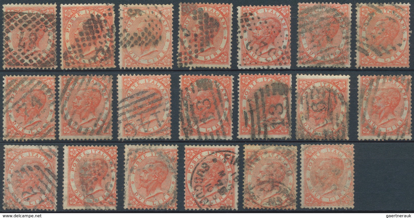 14722 Italien: 1863. Lot Of 20 Used Copies "2 L Redorange King Victor Immanuel". Different Canncellations. - Poststempel