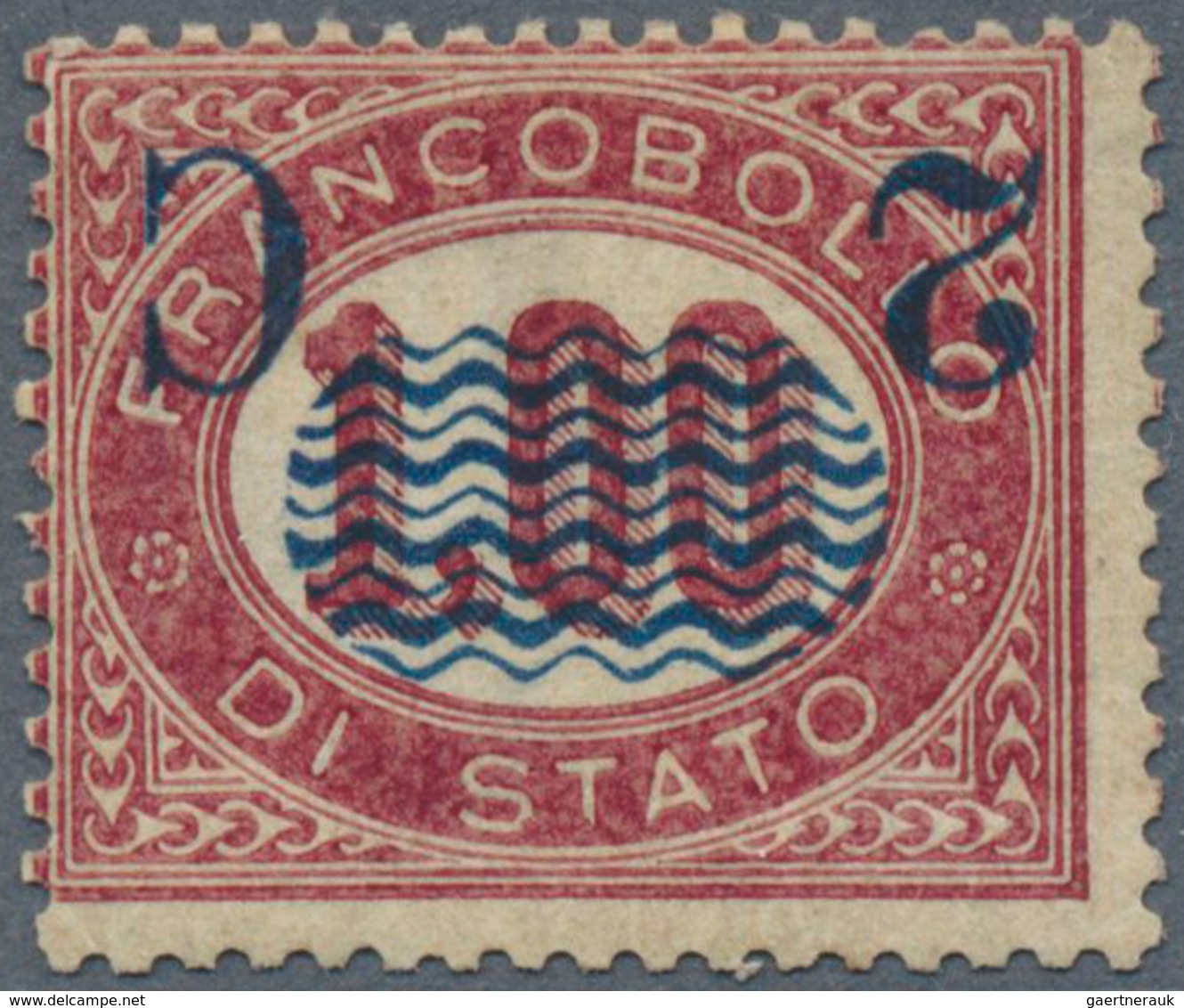 14727 Italien: 1878, Newspaper Stamp: Official Stamp With INVERTED Blue Overprint 2 C On 1.00 L, Unused Wi - Poststempel