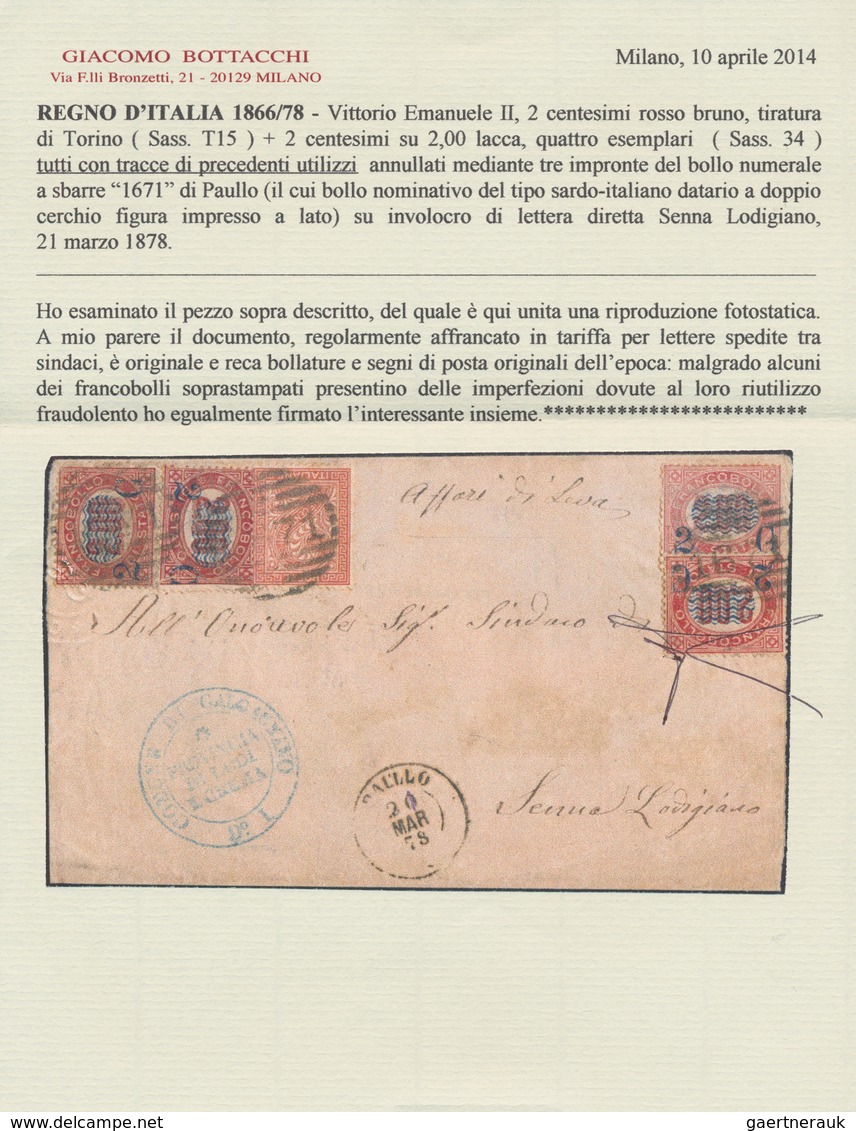 14728 Italien: 1878, Official Cover Sent Between The Mayors Of Paullo And Senna Lodigiano And Showing An I - Poststempel