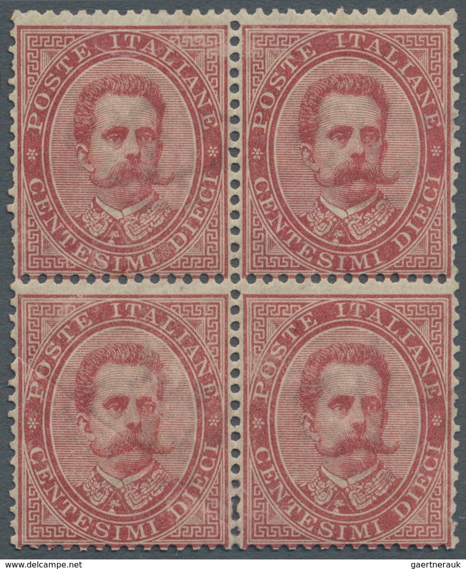 14729 Italien: 1879, König Umberto I. 10 C. Rosakarmin Im Viererblock, Postfrisch Mit übl. Unebenen Und Ge - Marcophilie