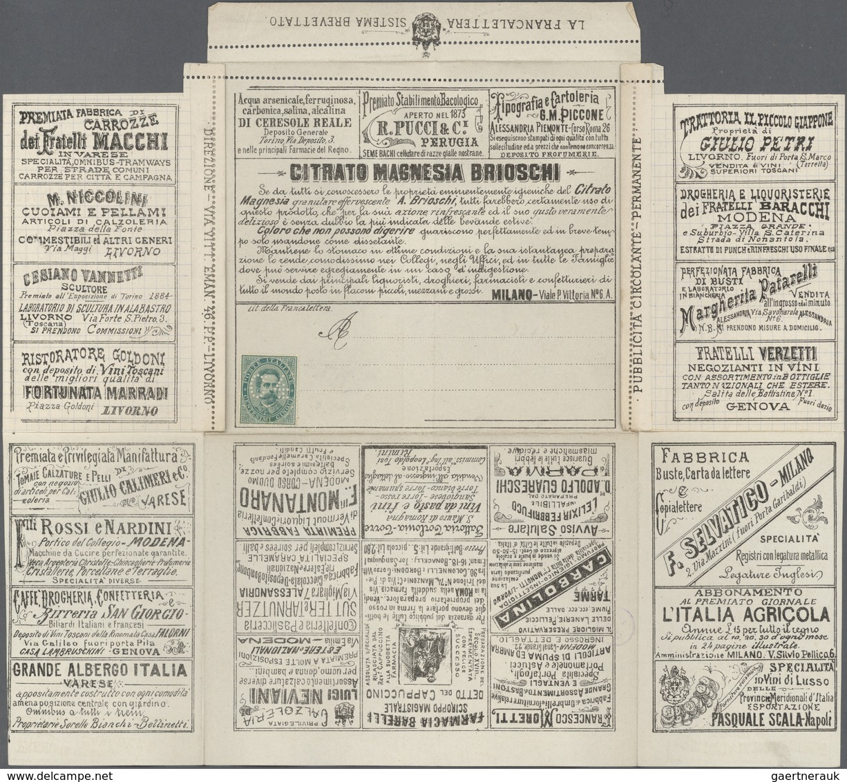 14731 Italien: 1887: 4 C On 5c Green, "C4" Perfin Of The New Value On Multiple Ad Sheet ("Francalettere") - Poststempel