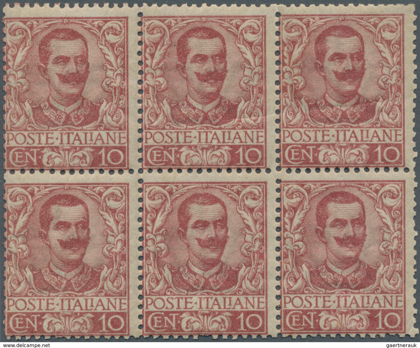 14734 Italien: 1901, Vitorio Emanuele III 10 C Brown-rose In A Block Of Six, Good Perforation And Absolute - Poststempel