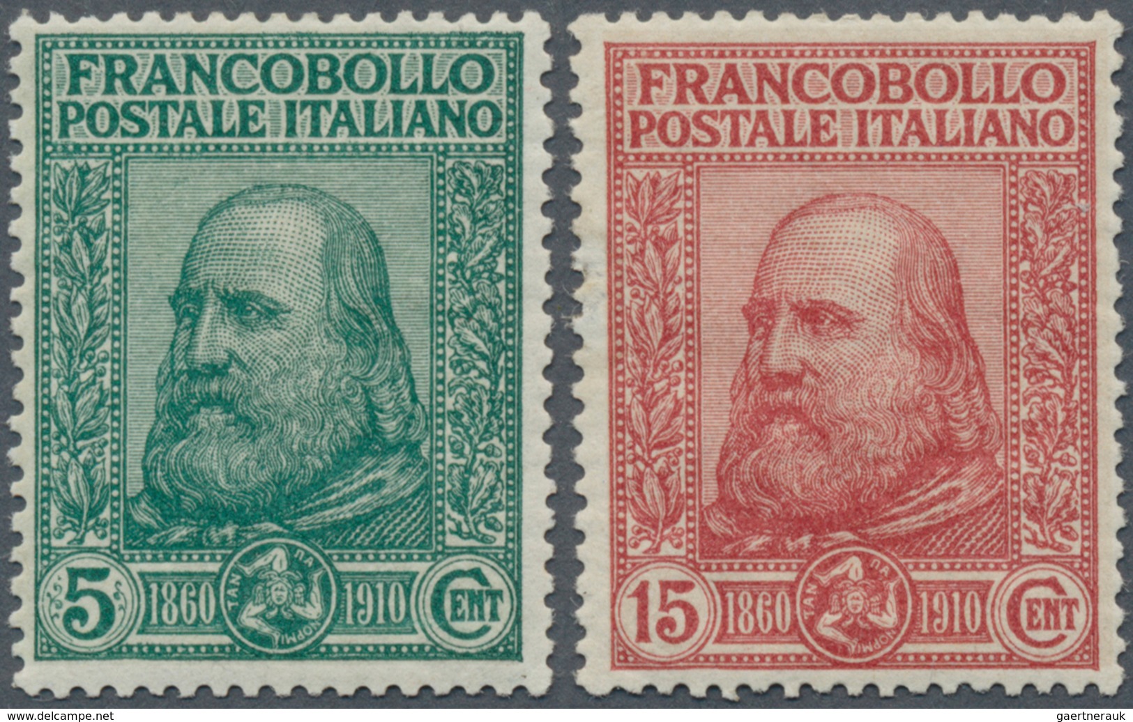 14737 Italien: 1910, 50th Anniversary Of Liberation Of Sicily (Garibaldi), 5c. Green And 15c. Rose, Fresh - Poststempel