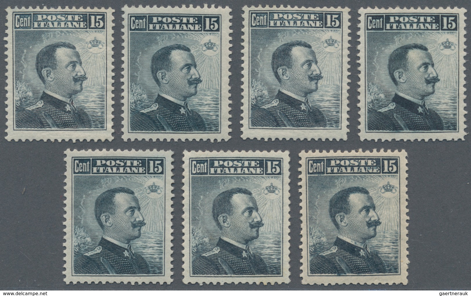 14738 Italien: 1911, 15 C. Schiefer König Viktor Emanuel III. Als 7 Postfrisch/ungebrauchte Ausgaben Einig - Poststempel