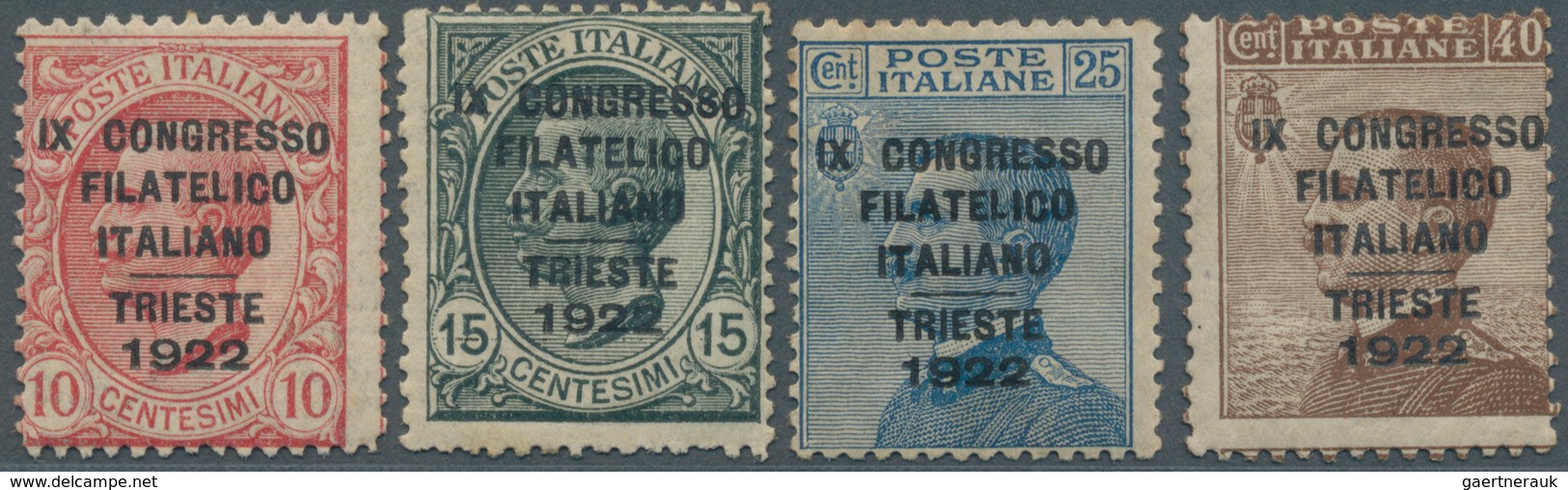 14740 Italien: 1922, "Congresso Filatelico" 10 C. - 40 C., Complete Set With 4 Stamps, Mint Never Hinged ( - Marcophilie