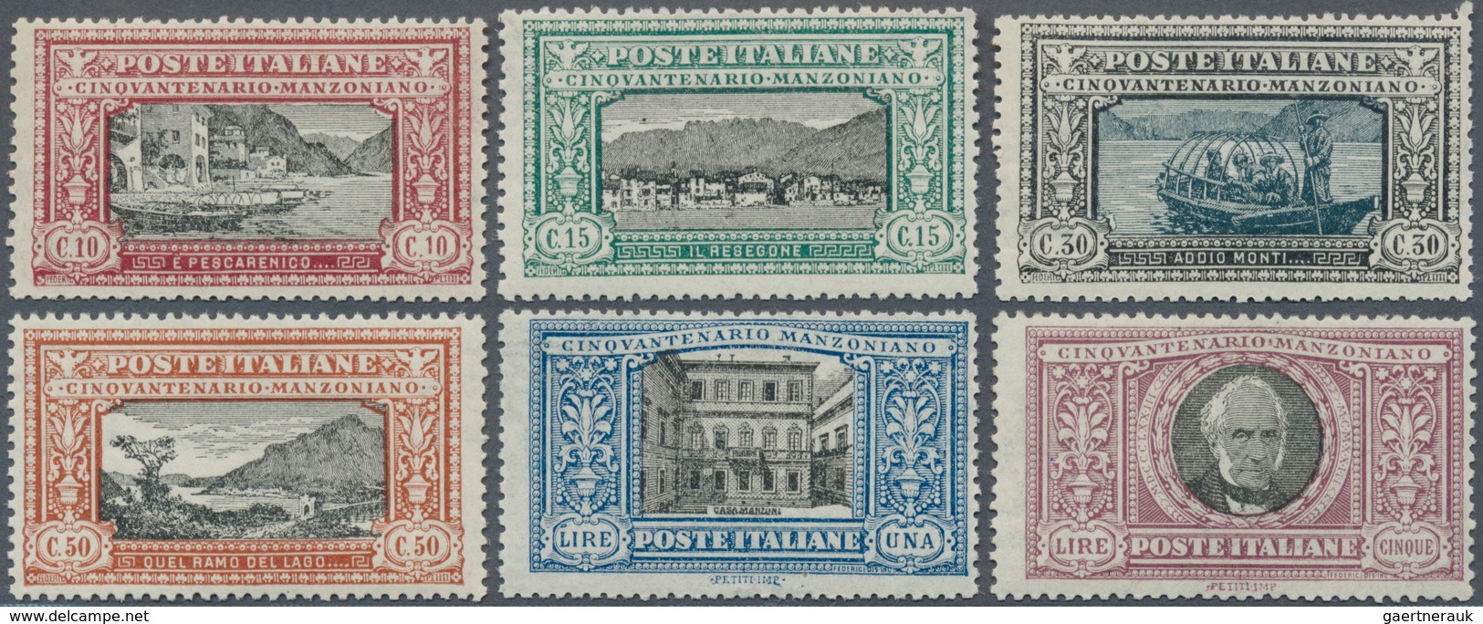 14742 Italien: 1923, Manzoni,10c. To 5l., Complete Set Of Six Values, Fresh Colours, Well Perforated, Unmo - Poststempel