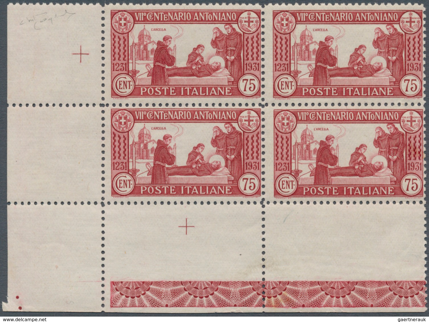 14752 Italien: 1931, 75 C "Antonius Of Padua" With Rare Perforation L 12 In Block Of Four From Left Lower - Marcophilie