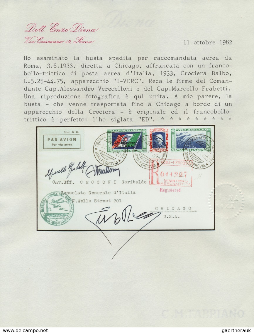 14754 Italien: 1933, Mass Flight Triptych 5.25 + 44.75 L. "I-VERC" On Well Preserved Registered Letter ROM - Poststempel