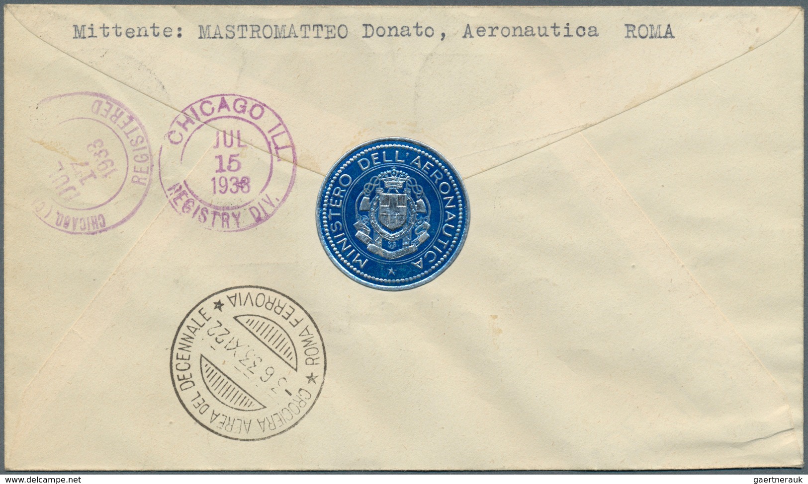 14755 Italien: 1933, Mass Flight Triptych 5.25 + 44.75 L. "I-CALO" On Well Preserved Registered Letter ROM - Marcophilie