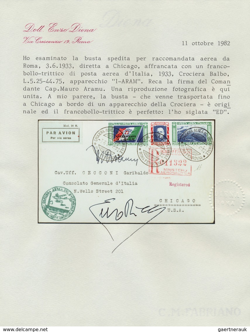 14756 Italien: 1933, Mass Flight Triptych 5.25 + 44.75 L. "I-ARAM" On Well Preserved Registered Letter ROM - Poststempel