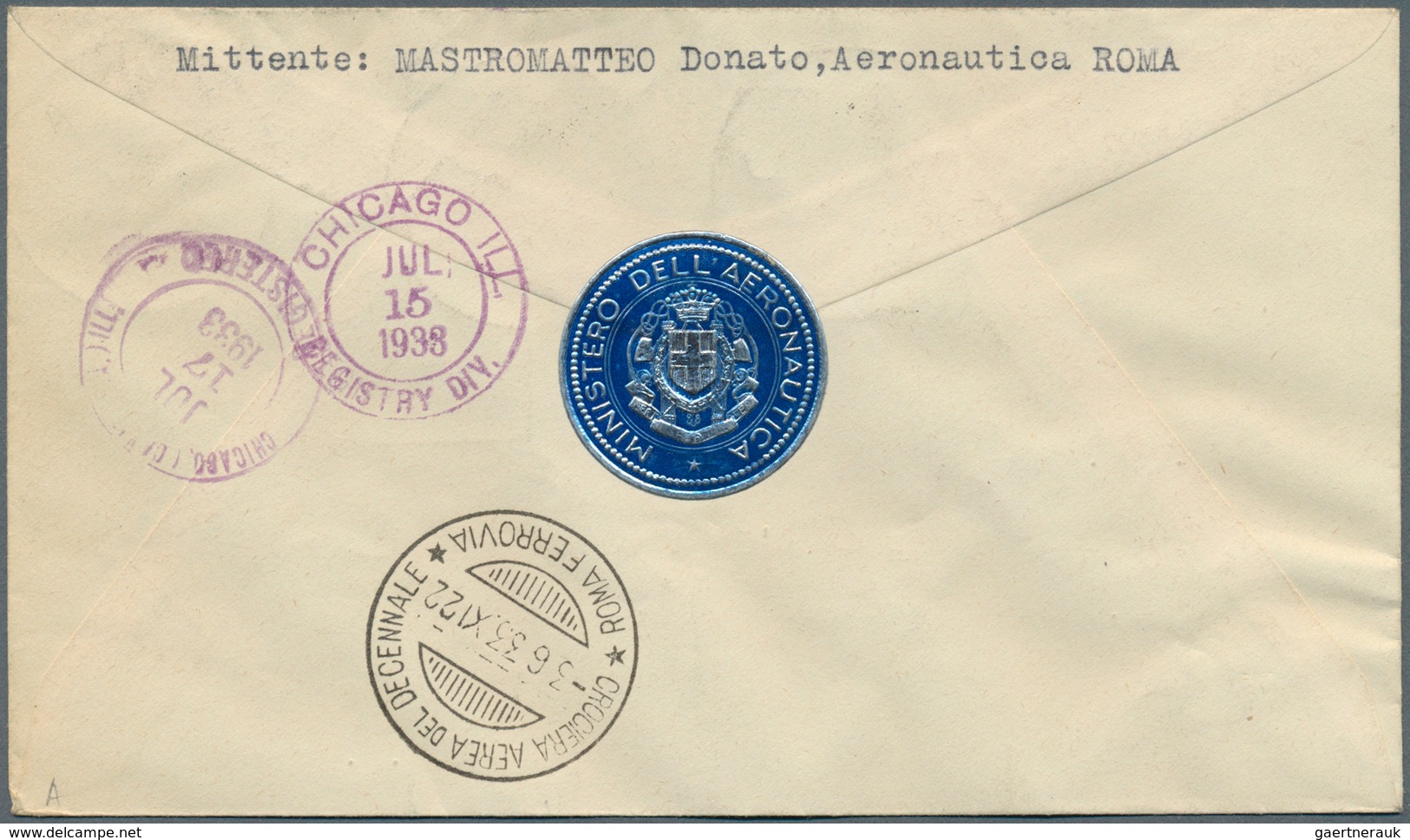 14757 Italien: 1933, Mass Flight Triptych 5.25 + 44.75 L. "I-GIOR" On Well Preserved Registered Letter ROM - Marcophilie