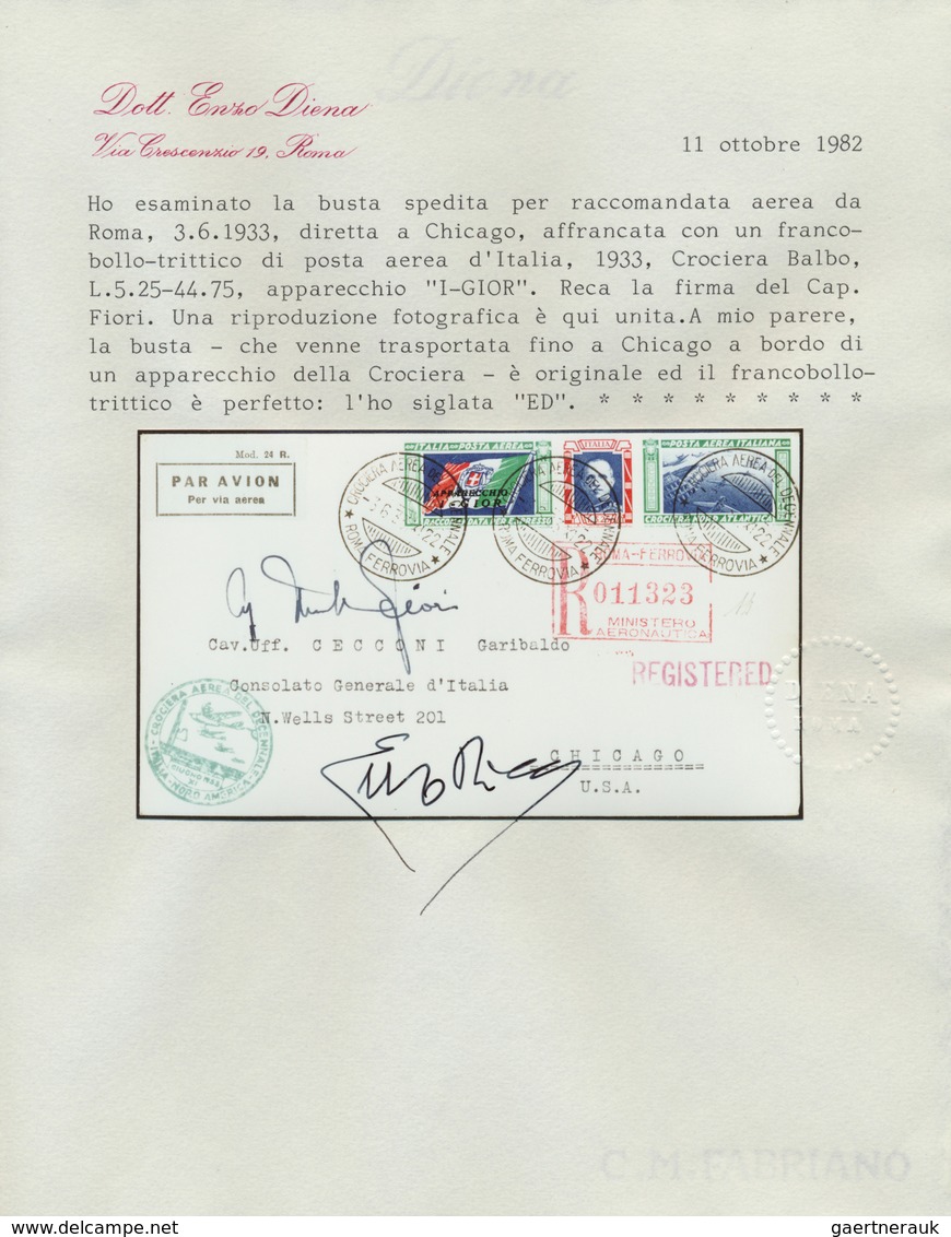 14757 Italien: 1933, Mass Flight Triptych 5.25 + 44.75 L. "I-GIOR" On Well Preserved Registered Letter ROM - Poststempel