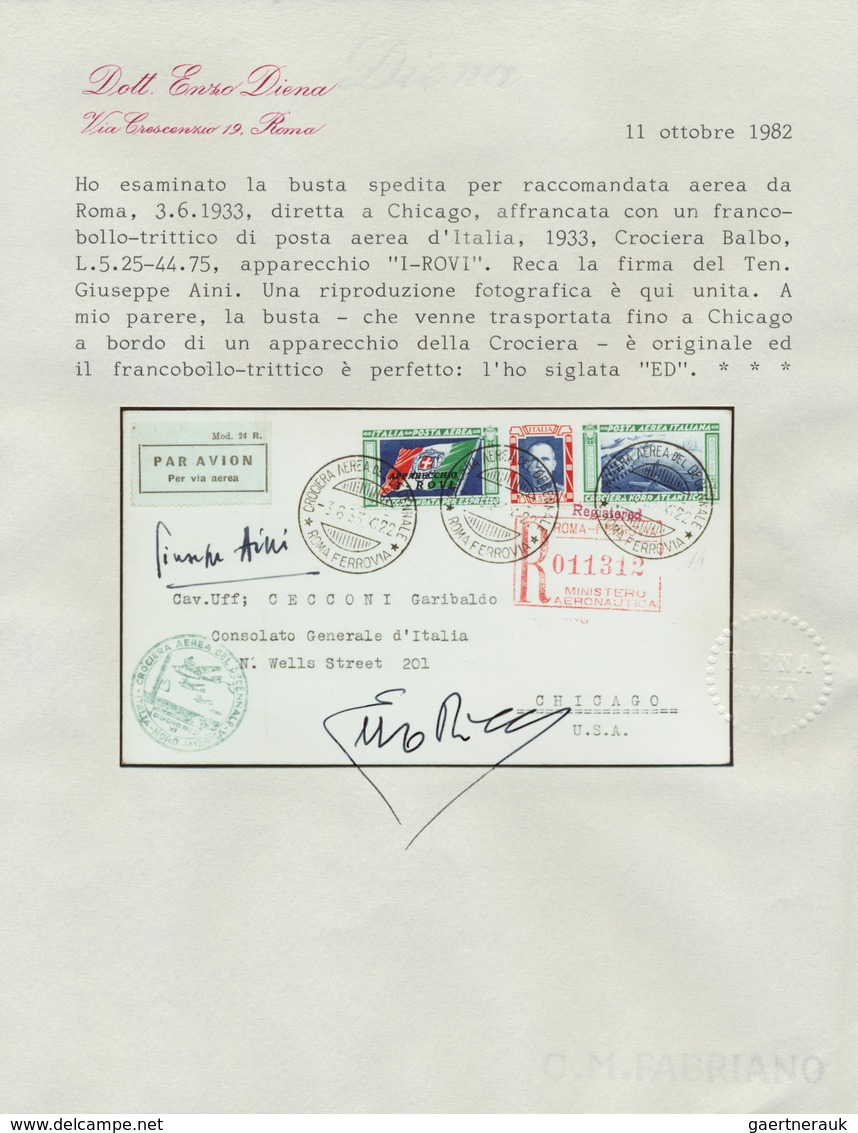 14758 Italien: 1933, Mass Flight Triptych 5.25 + 44.75 L. "I-ROVI" On Well Preserved Registered Letter ROM - Poststempel