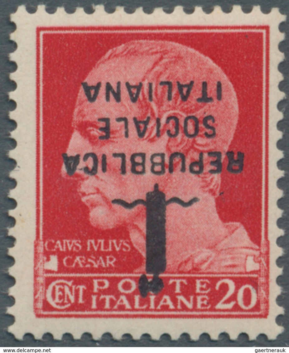 14766 Italien: 1944, "REPUBBLICA SOCIALE" Overprints, 20c. Carmine "Julius Caesar", Mistakenly Overprinted - Storia Postale