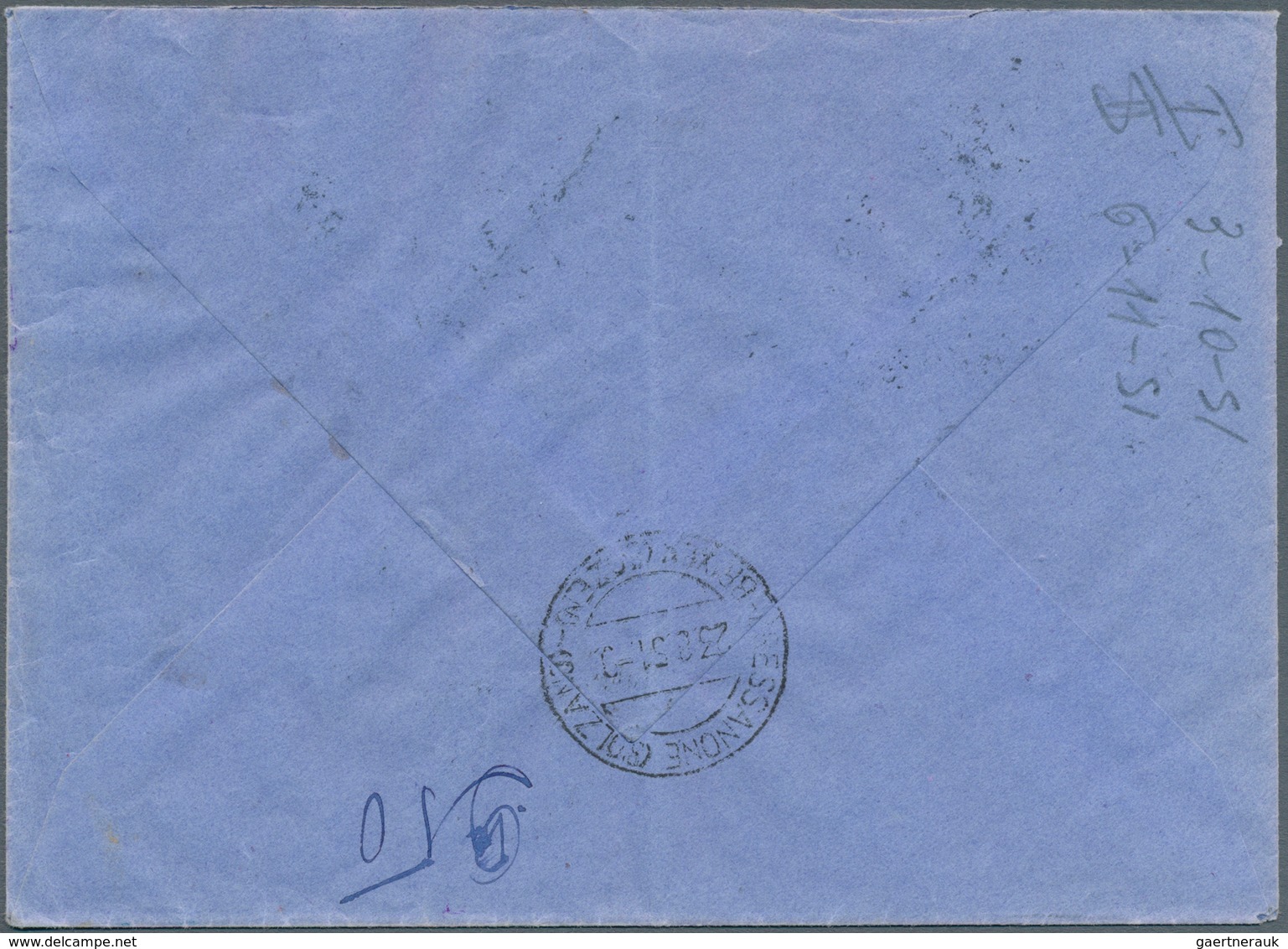 14767 Italien: 1951, 15 L Blue With Horizontal Strongly Displaced Perforation, Mixed Franking On Registere - Poststempel